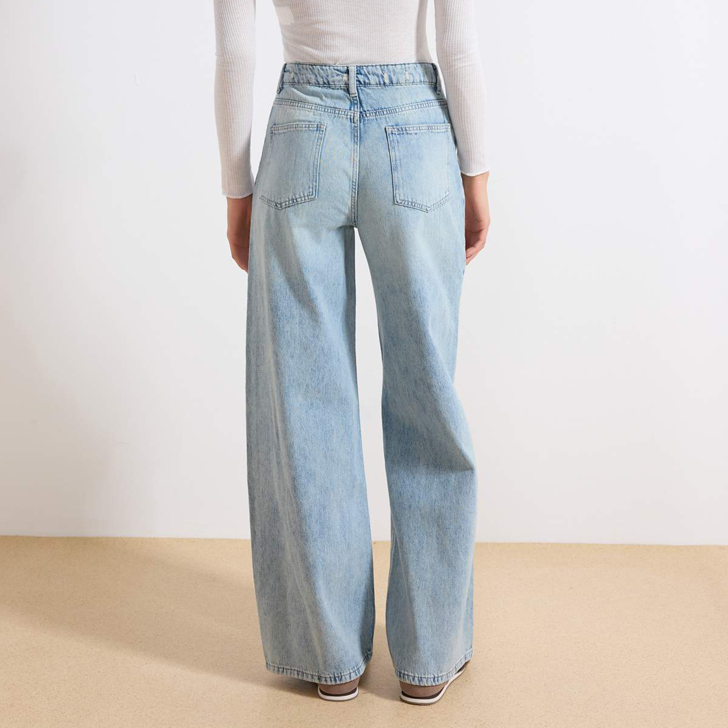Blue Cotton Wide Leg Women's Jeans-women-clothing-jeans-image-5