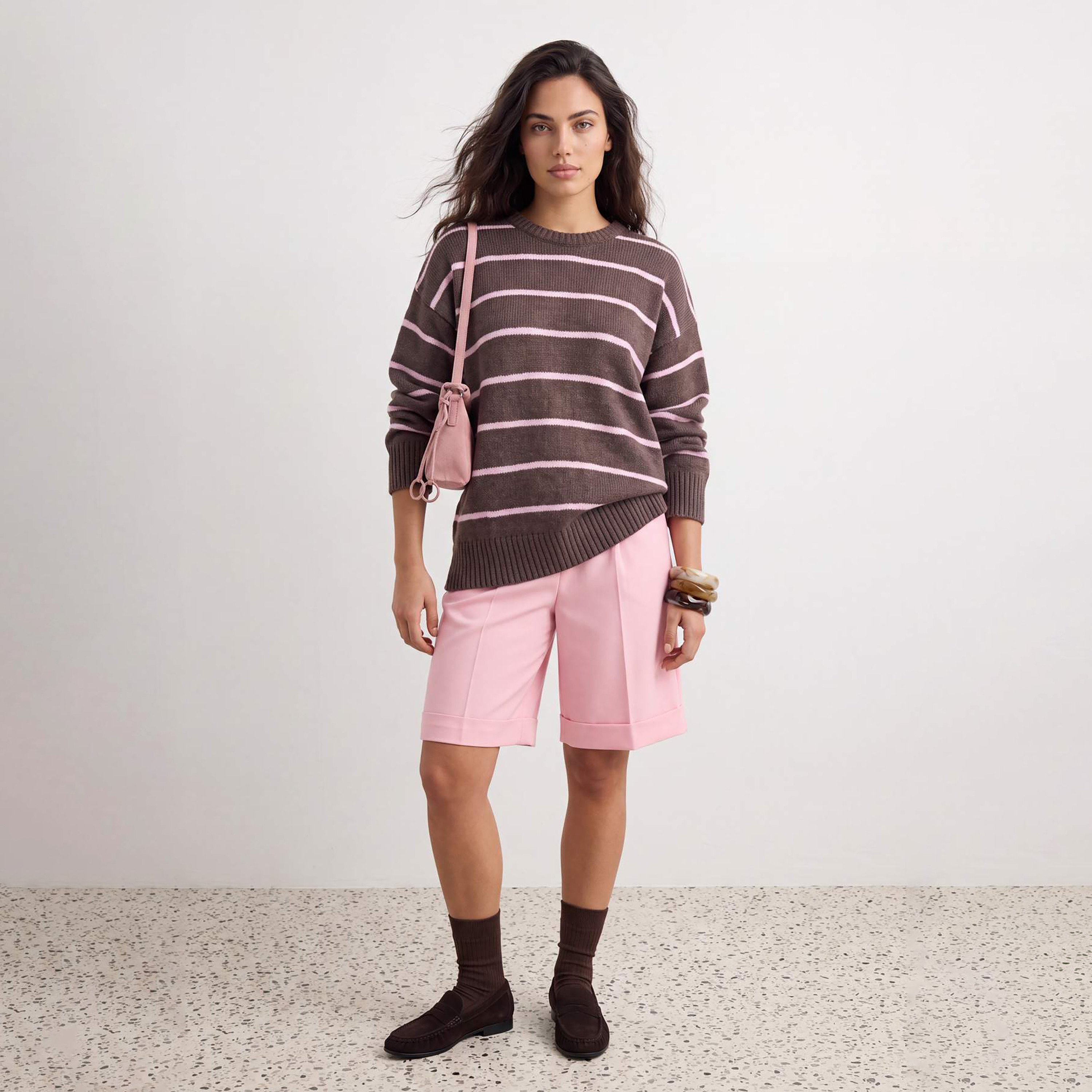 بلوفر حريمي مخطط باللون البني بأكمام مسدلة من ترينديول ميلا-women-winterwear-cardigansandjumpers-jumpers-image-2