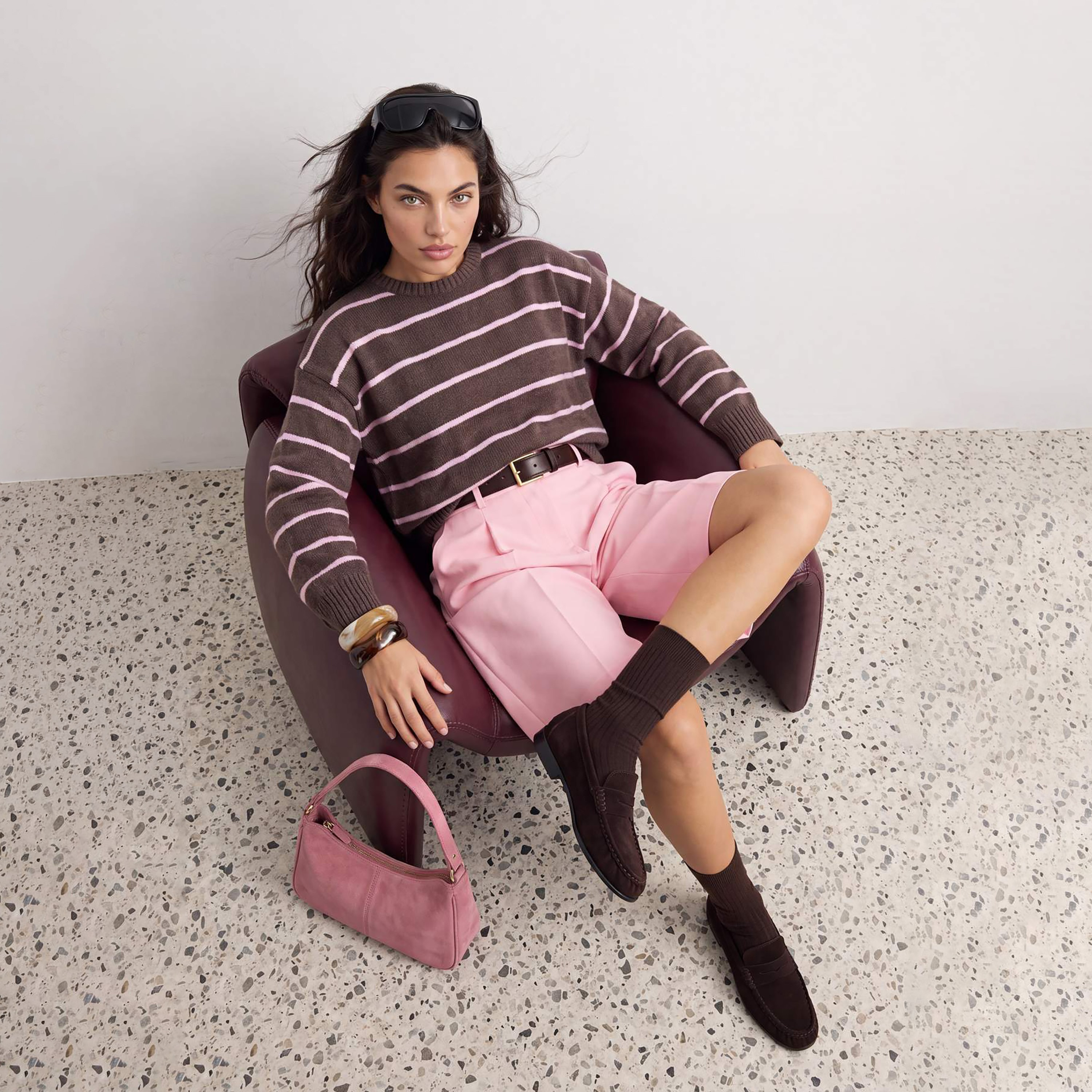 بلوفر حريمي مخطط باللون البني بأكمام مسدلة من ترينديول ميلا-women-winterwear-cardigansandjumpers-jumpers-image-3