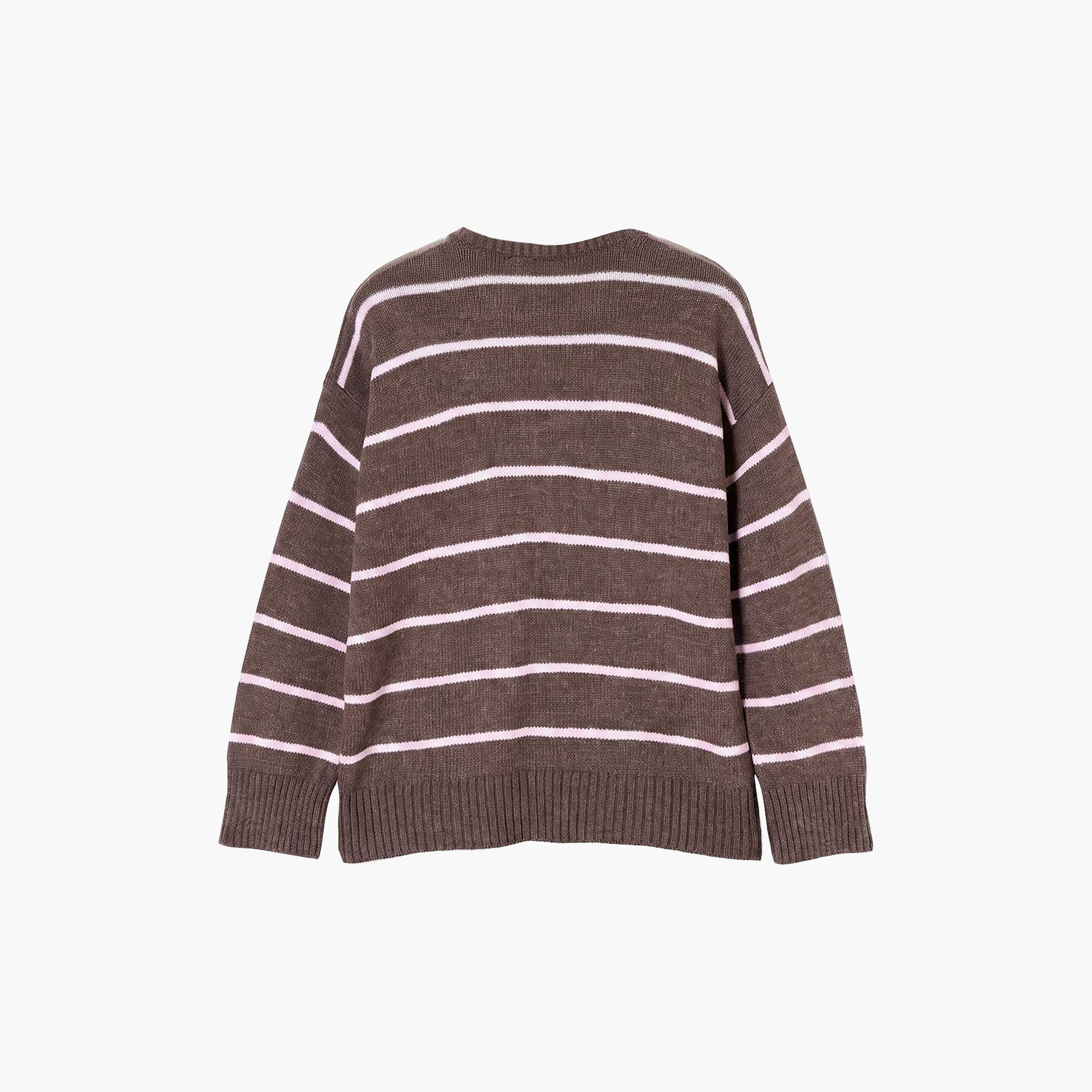 بلوفر حريمي مخطط باللون البني بأكمام مسدلة من ترينديول ميلا-women-winterwear-cardigansandjumpers-jumpers-image-5