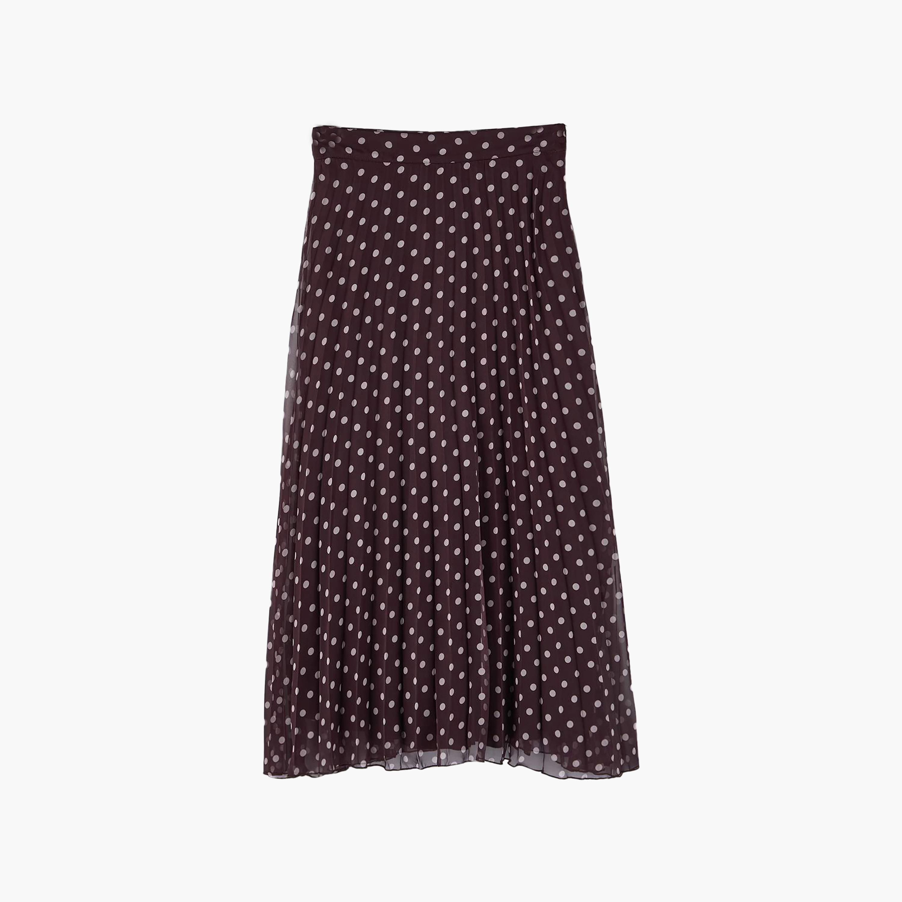 تنورة ميدي نسائية من الشيفون البني المنقط والمطوي على شكل حرف A-women-clothing-skirts-image-6
