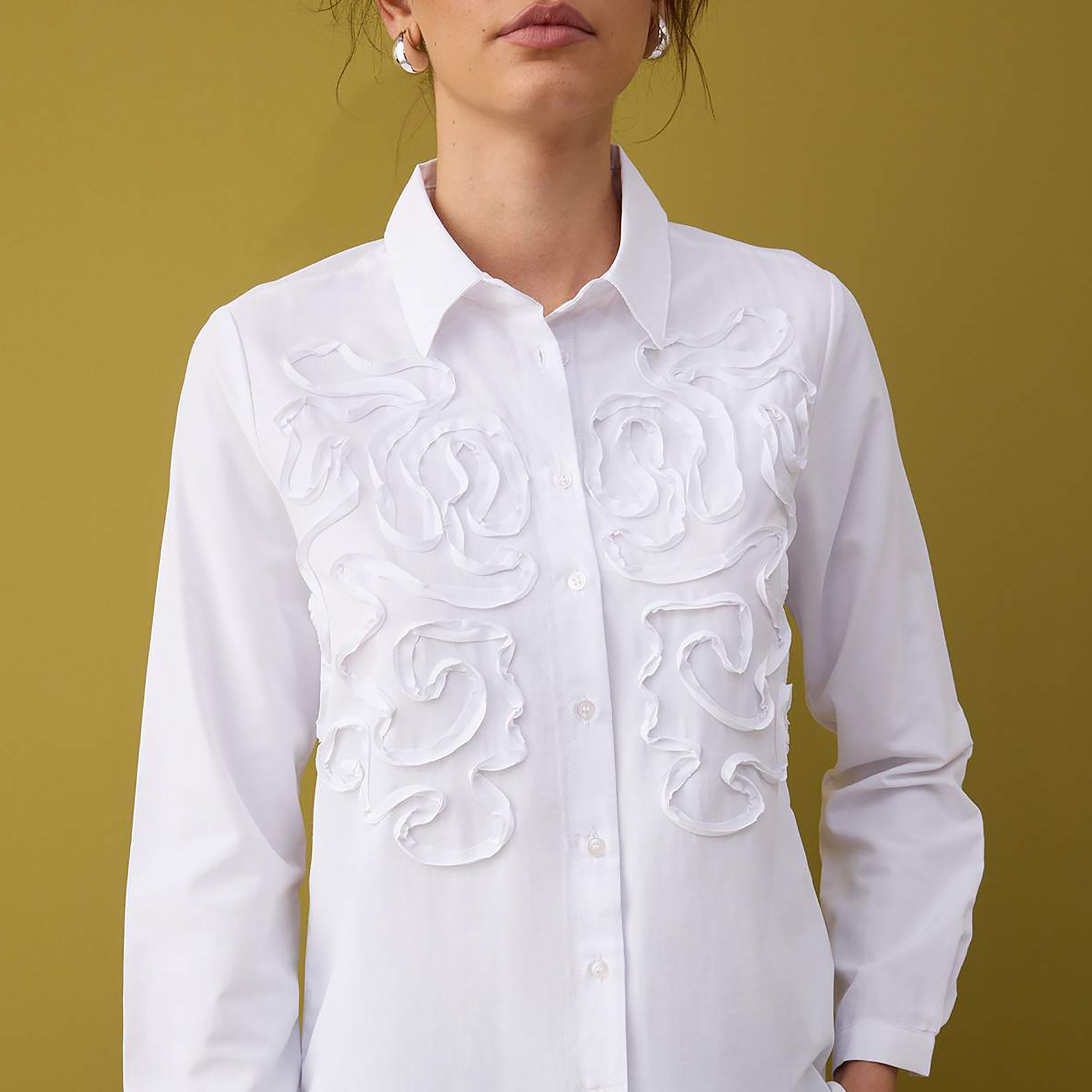 White Applique Collared Women's Shirt-women-clothing-shirtsandblouses-shirts-image-4
