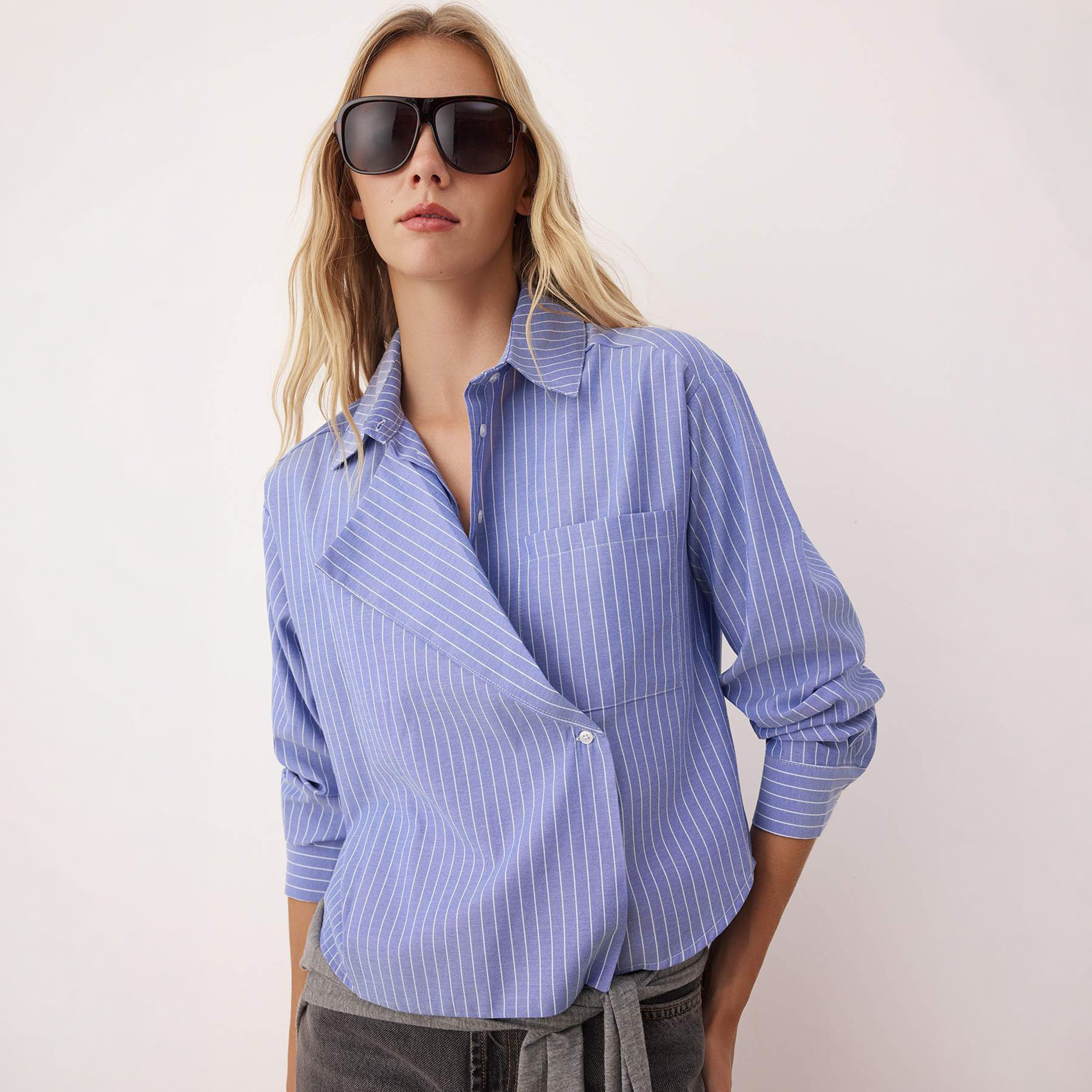 Blue Striped Collared Women's Shirt-women-clothing-shirtsandblouses-shirts-image-1