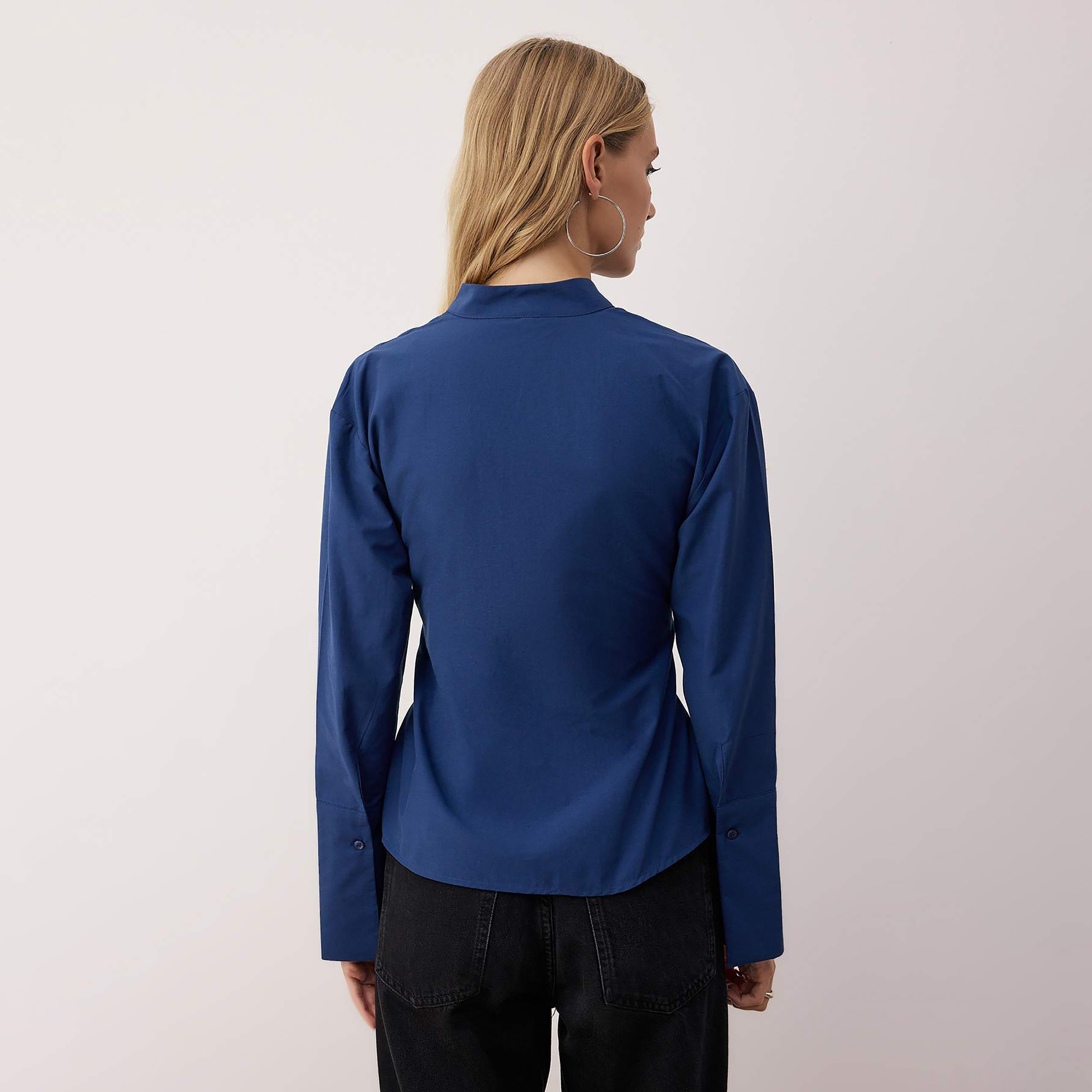 Blue Mandarin Collar Wrap Women's Top-women-clothing-shirtsandblouses-blouses-image-5