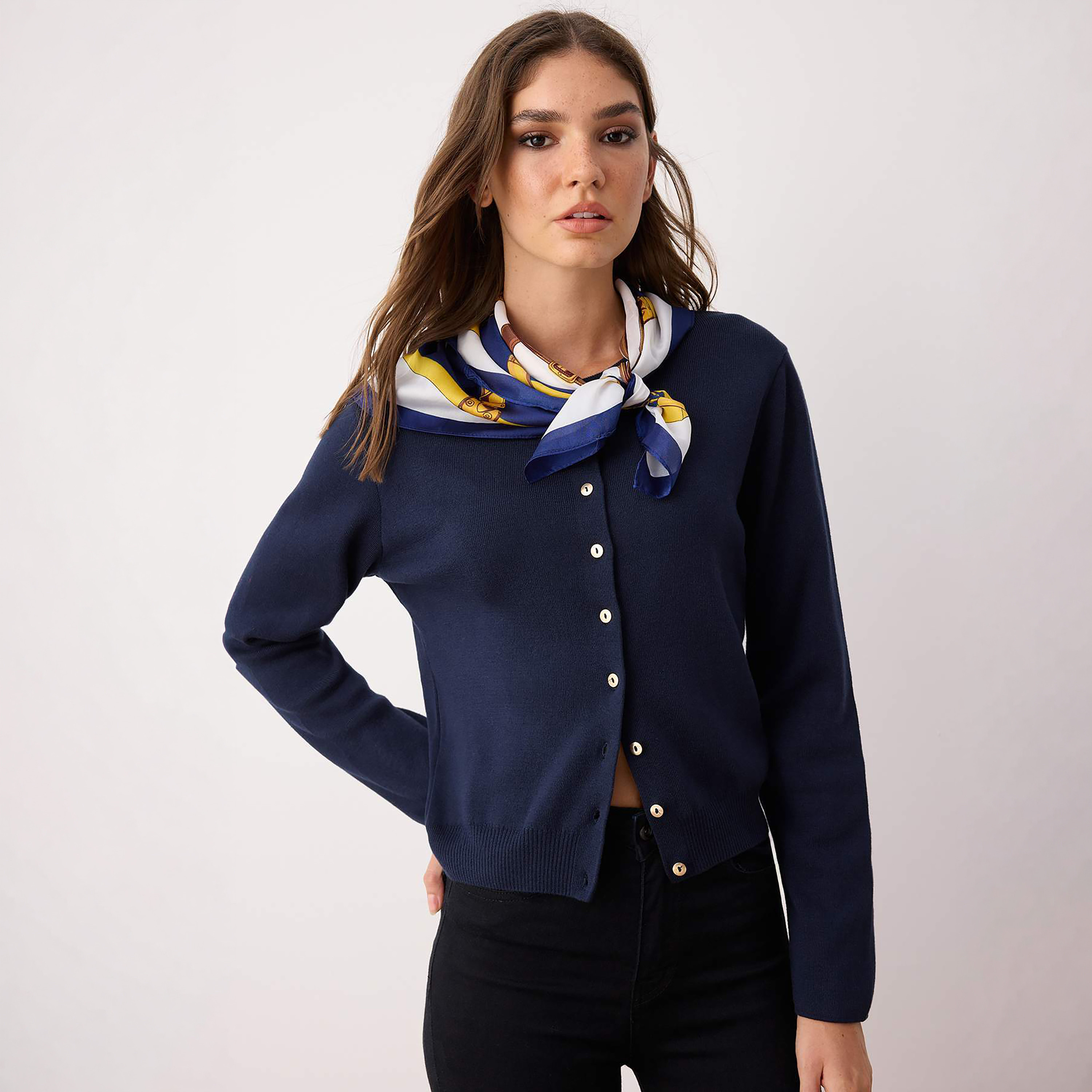 كارديجان حريمي بأكمام ضيقة باللون الكحلي من تريندي يول ميلا-women-winterwear-cardigansandjumpers-cardigans-image-1