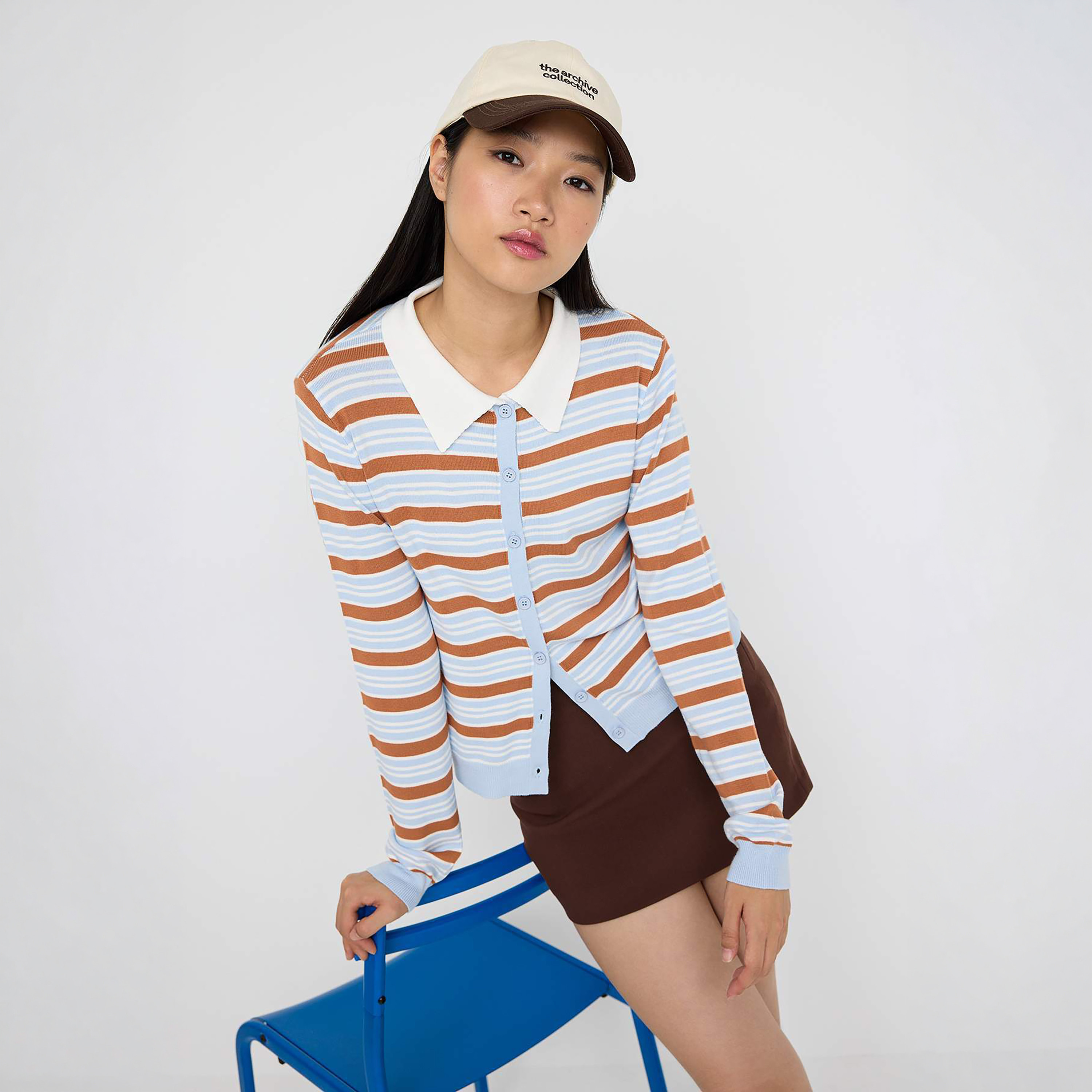 كارديجان حريمي مخطط متعدد الألوان بياقة متباينة من ترينديول ميلا-women-winterwear-cardigansandjumpers-cardigans-image-2