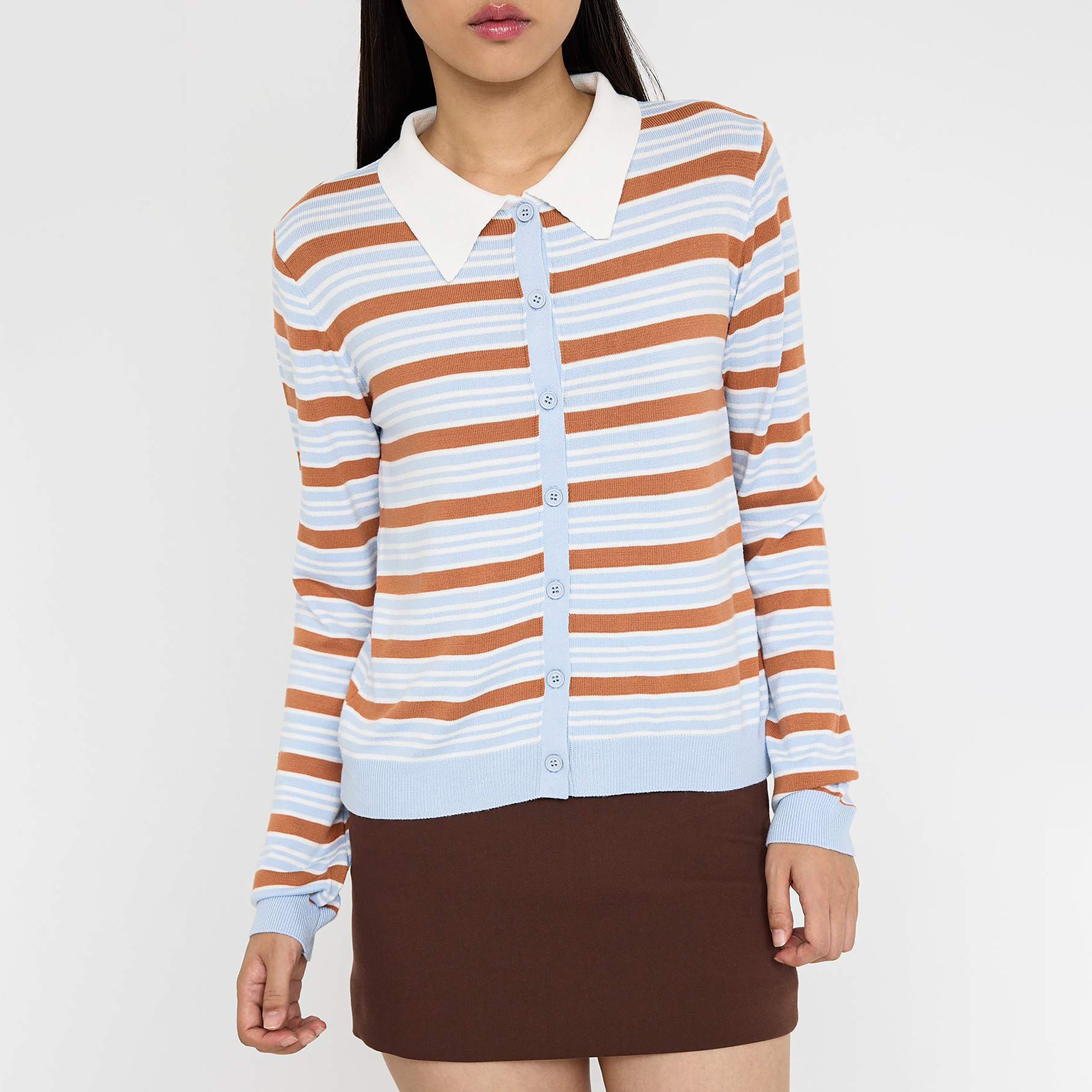 كارديجان حريمي مخطط متعدد الألوان بياقة متباينة من ترينديول ميلا-women-winterwear-cardigansandjumpers-cardigans-image-4