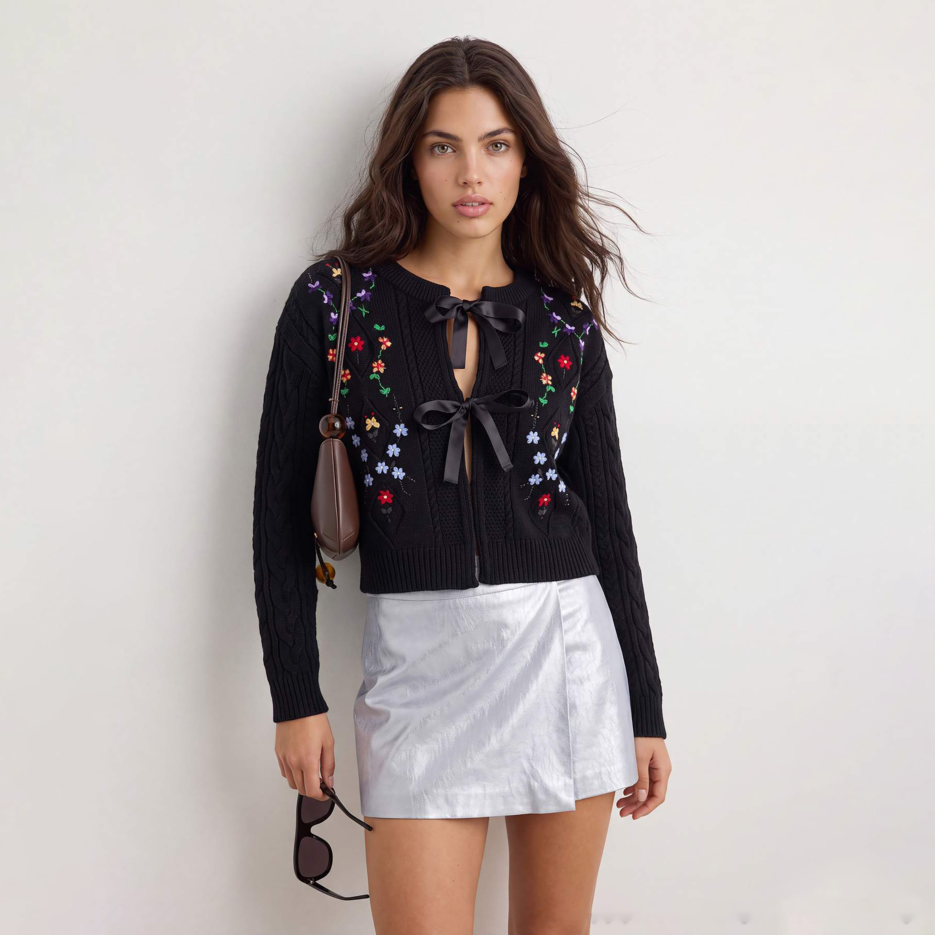 Trendyolmilla Cable Knit Embroidered Dropped Sleeves Women's Cardigan-women-winterwear-cardigansandjumpers-cardigans-image-2