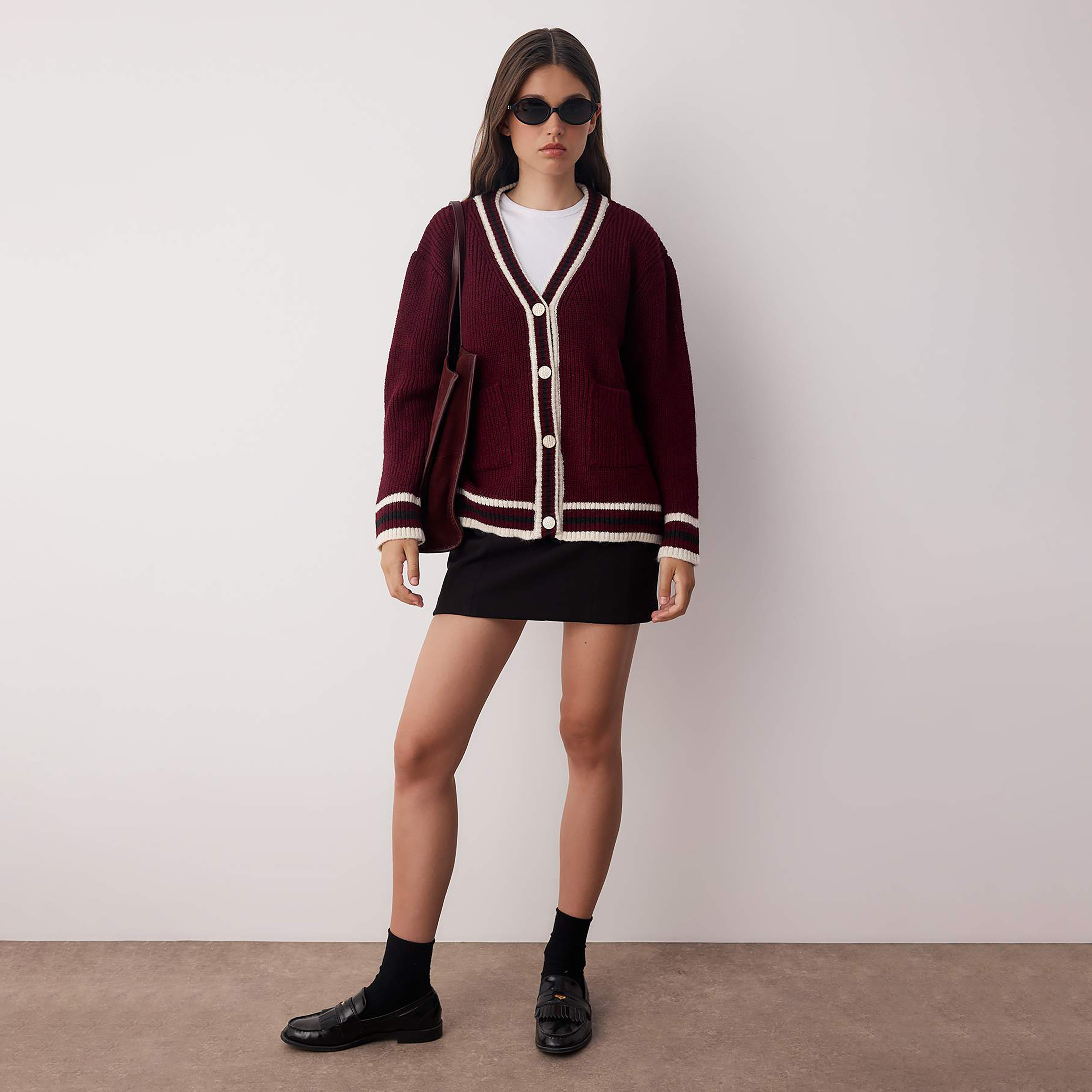 Trendyolmilla Burgundy Striped Dropped Sleeves Women's Cardigan-women-winterwear-cardigansandjumpers-cardigans-image-2