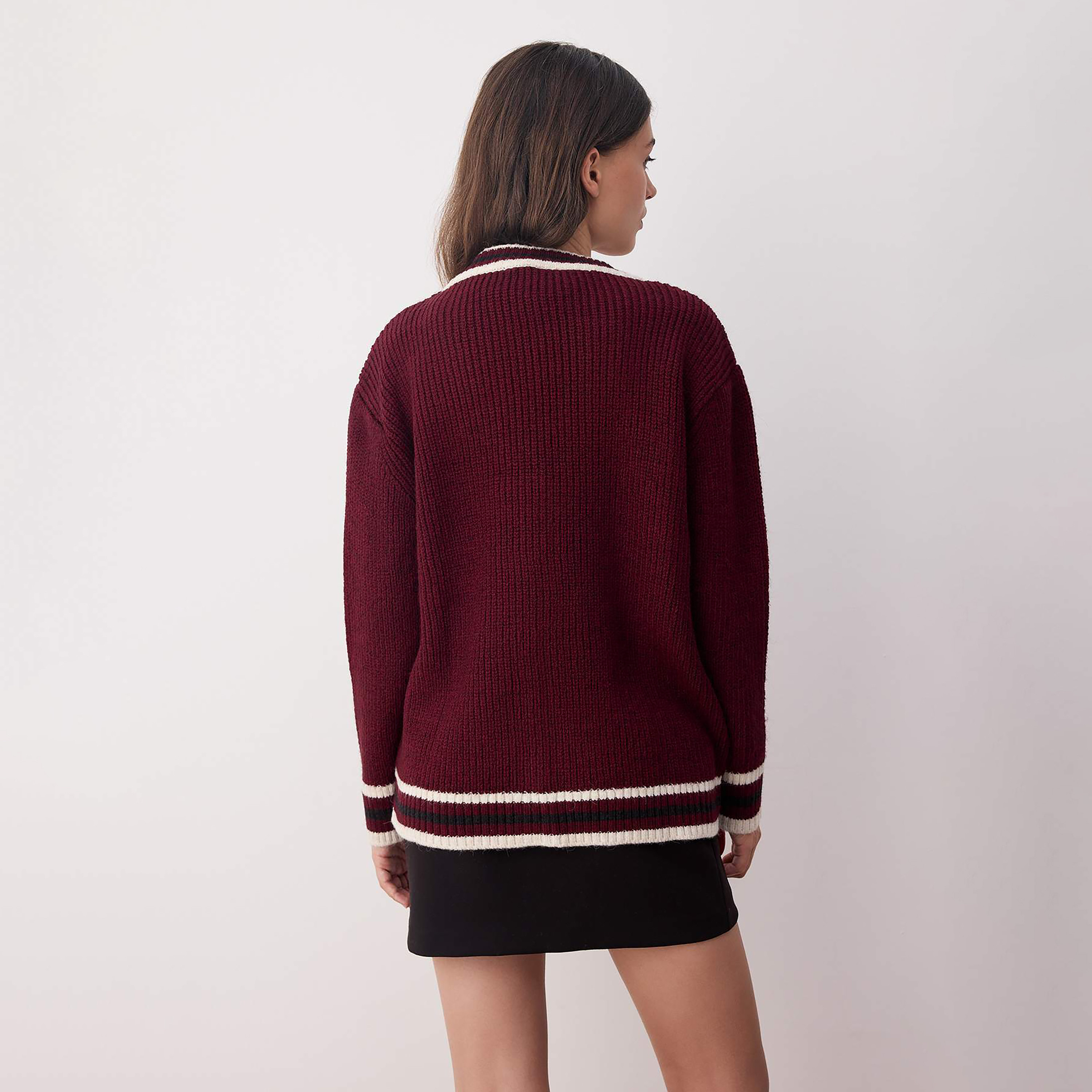 Trendyolmilla Burgundy Striped Dropped Sleeves Women's Cardigan-women-winterwear-cardigansandjumpers-cardigans-image-3