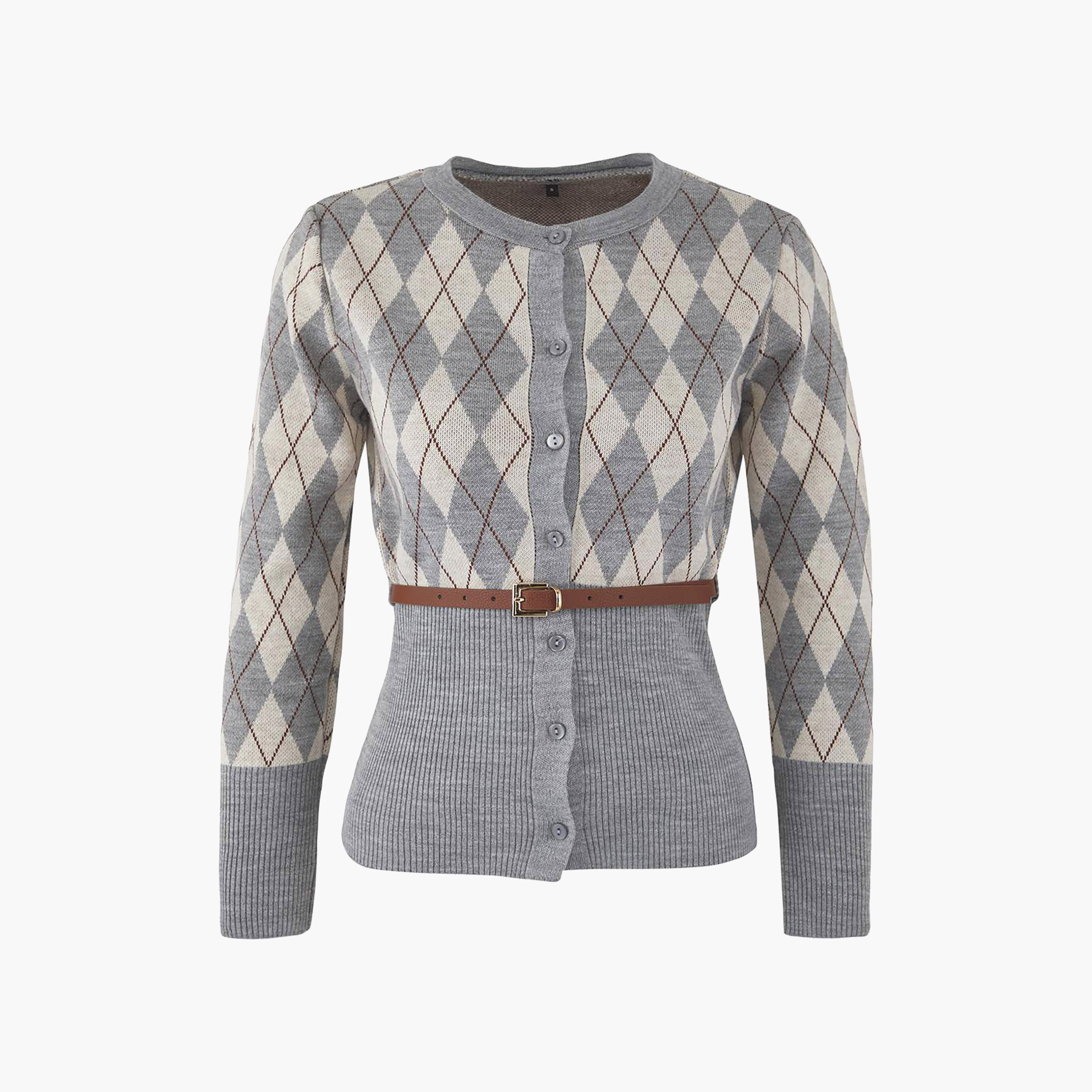 كارديجان حريمي رمادي بنقشة أرجايل من ترينديول ميلا-women-winterwear-cardigansandjumpers-cardigans-image-5