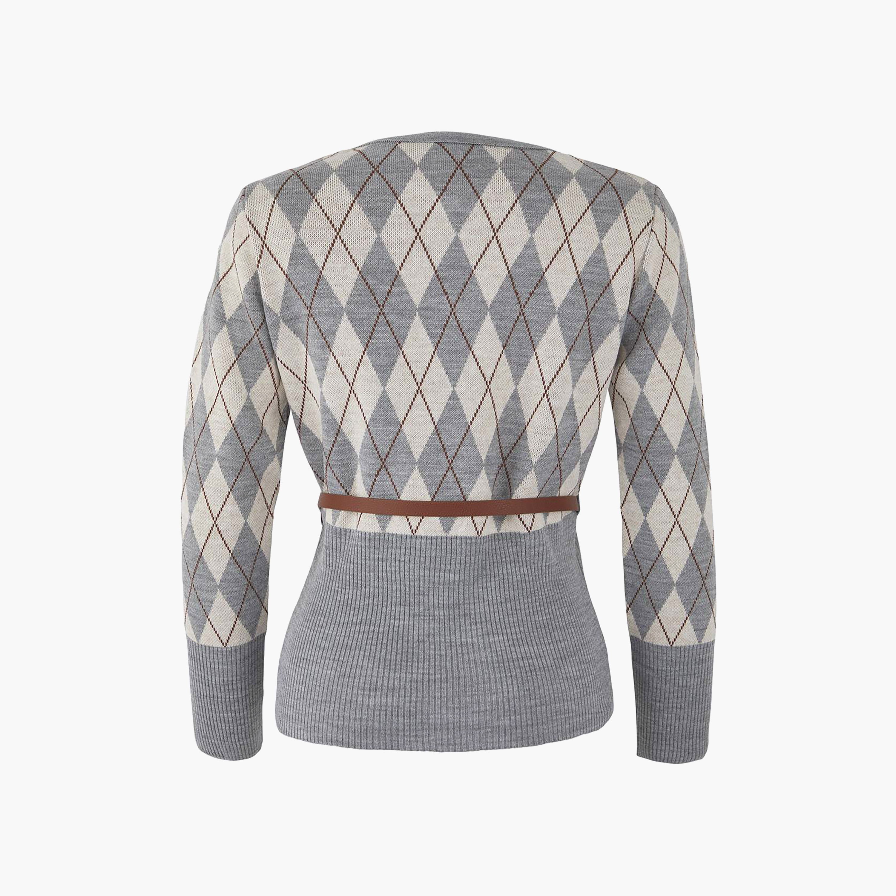 كارديجان حريمي رمادي بنقشة أرجايل من ترينديول ميلا-women-winterwear-cardigansandjumpers-cardigans-image-6