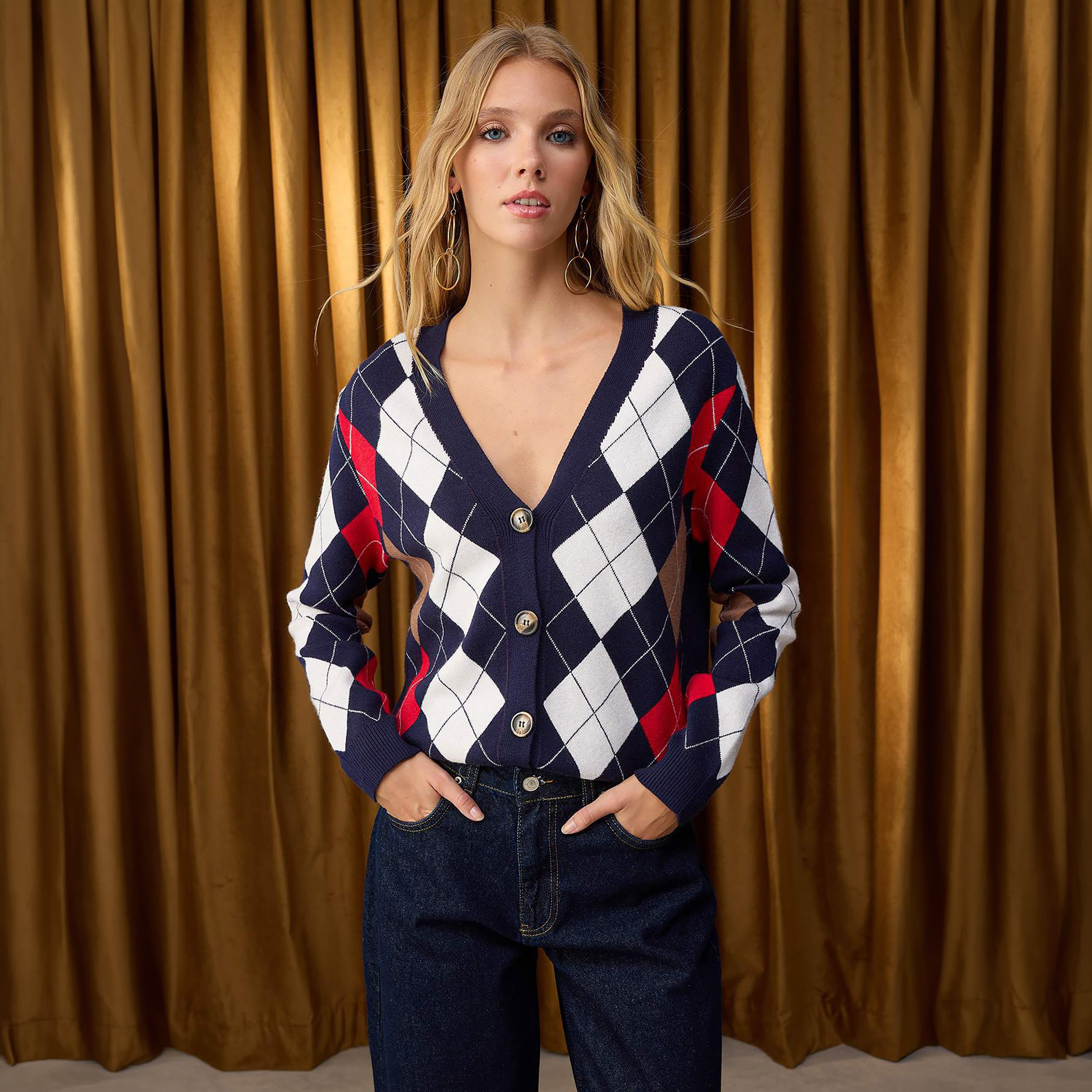 Trendyolmilla Navy Checked Women's Cardigan-women-winterwear-cardigansandjumpers-cardigans-image-1