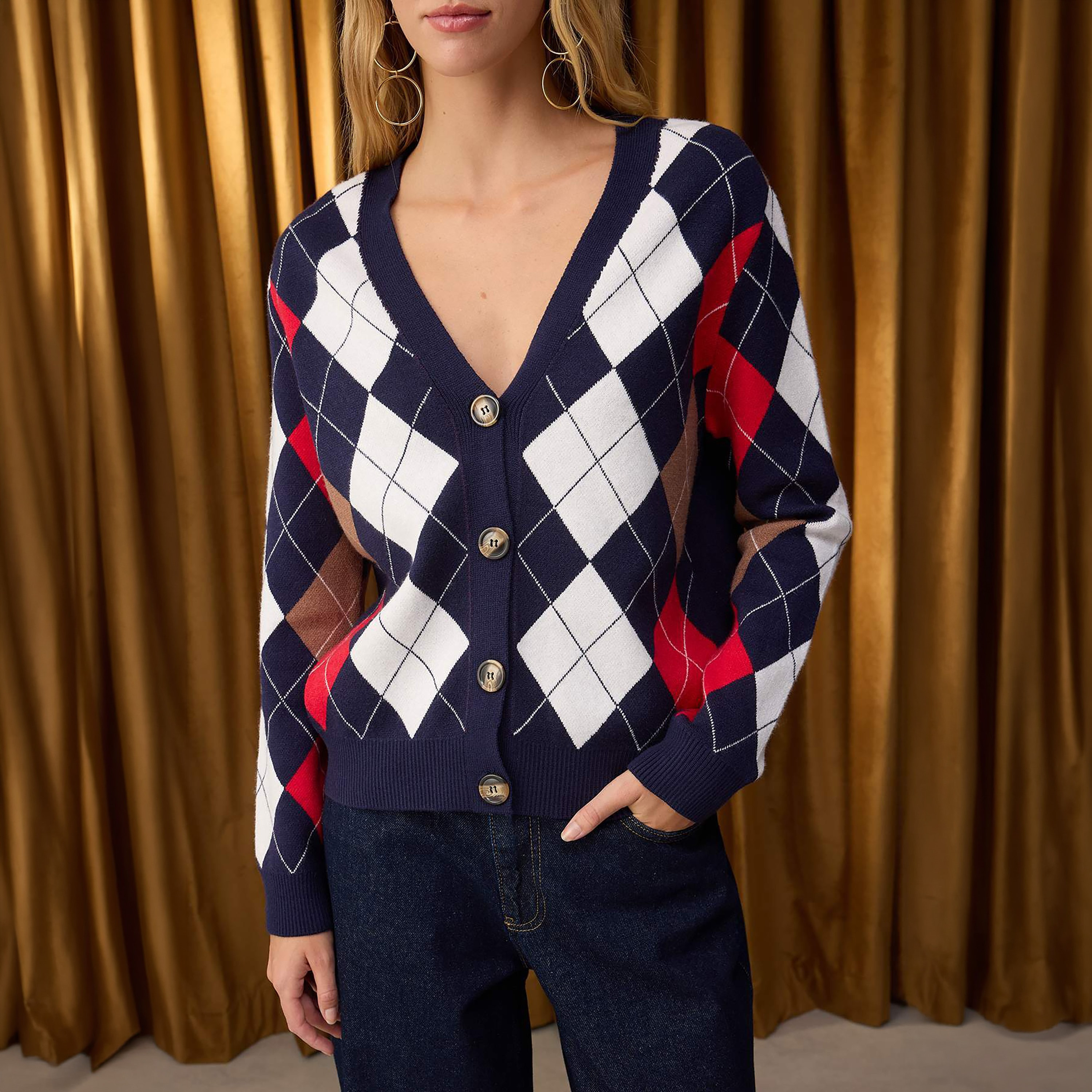 Trendyolmilla Navy Checked Women's Cardigan-women-winterwear-cardigansandjumpers-cardigans-image-4