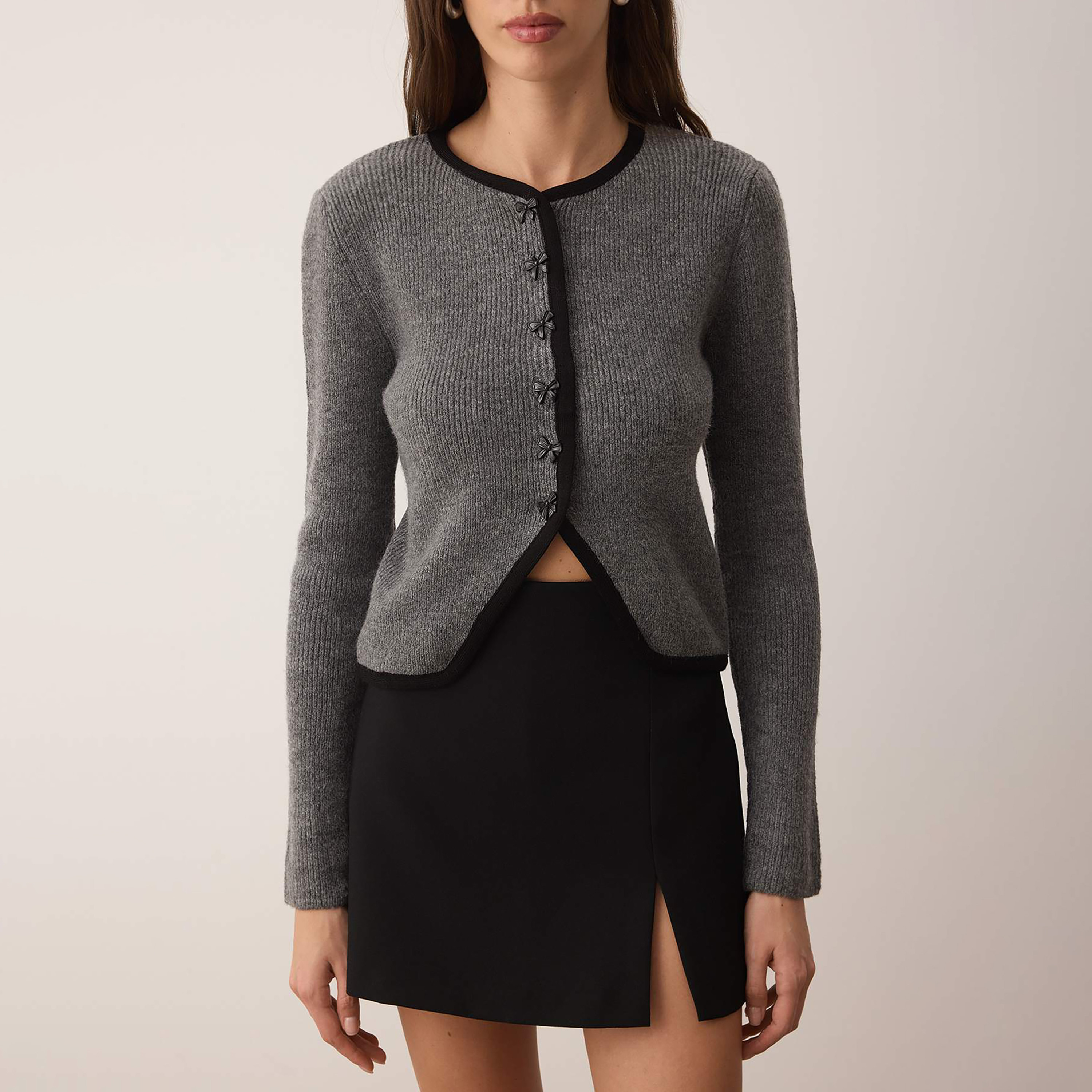 كارديجان حريمي رمادي بملمس مضلع من ترينديول ميلا-women-winterwear-cardigansandjumpers-cardigans-image-5