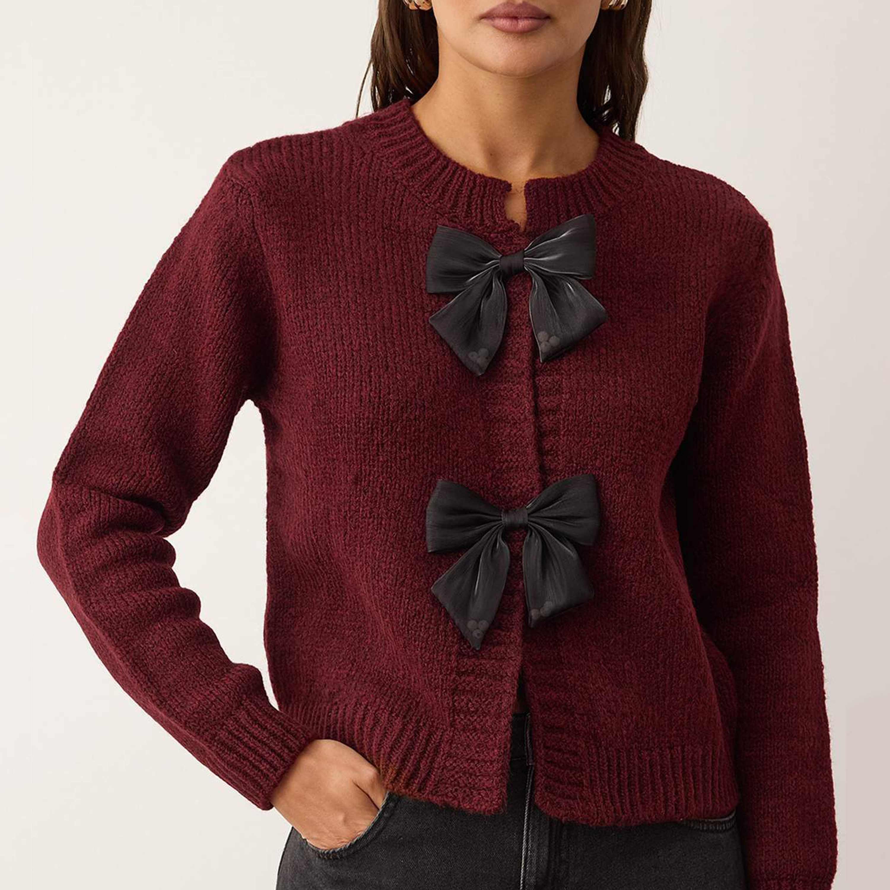 كارديجان حريمي لون عنابي بتفاصيل فيونكة من تريندyol ميلا-women-winterwear-cardigansandjumpers-cardigans-image-6