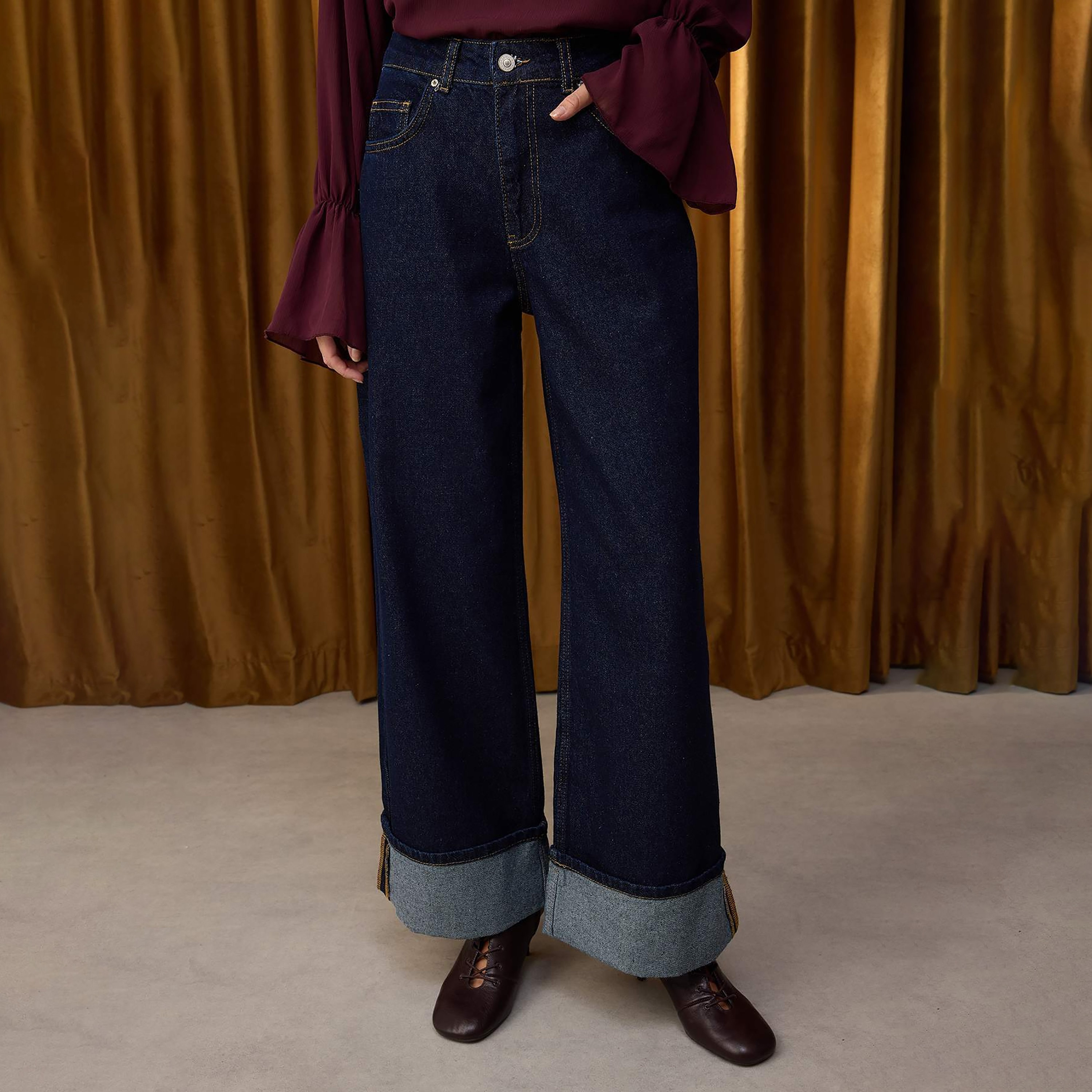 Trendyolmilla Blue Cotton Women's Wide Leg Jeans-women-clothing-jeans-image-1