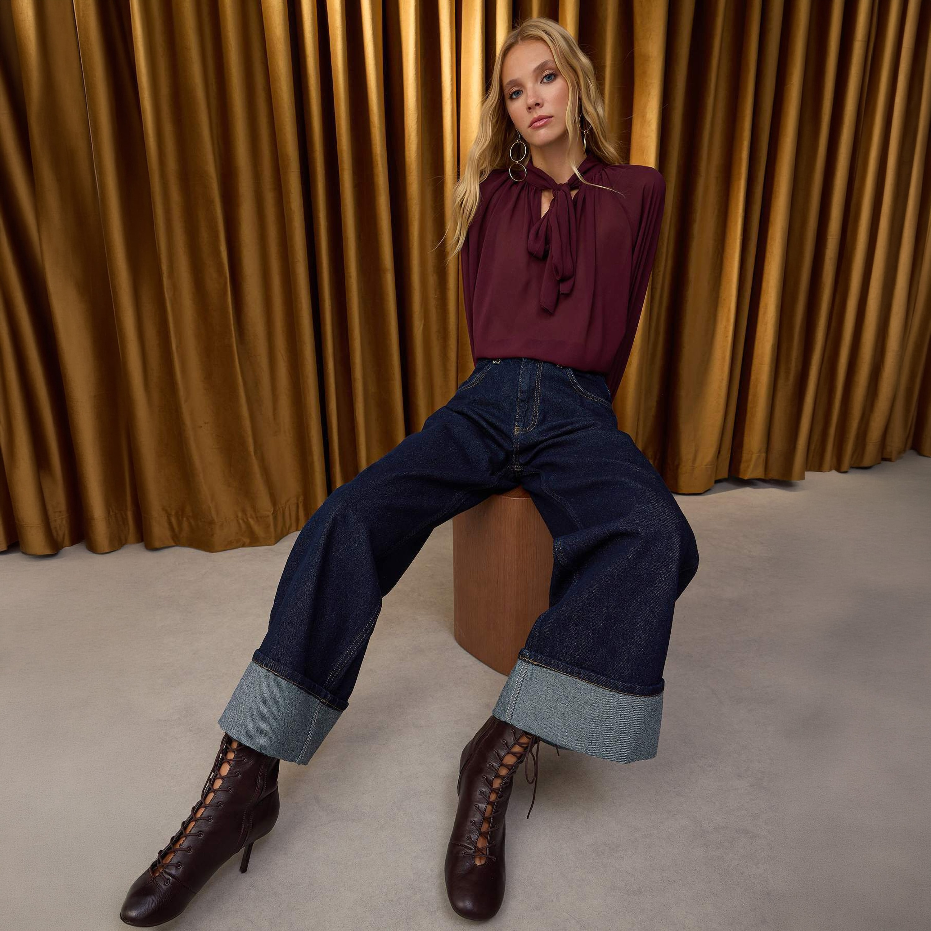 Trendyolmilla Blue Cotton Women's Wide Leg Jeans-women-clothing-jeans-image-2