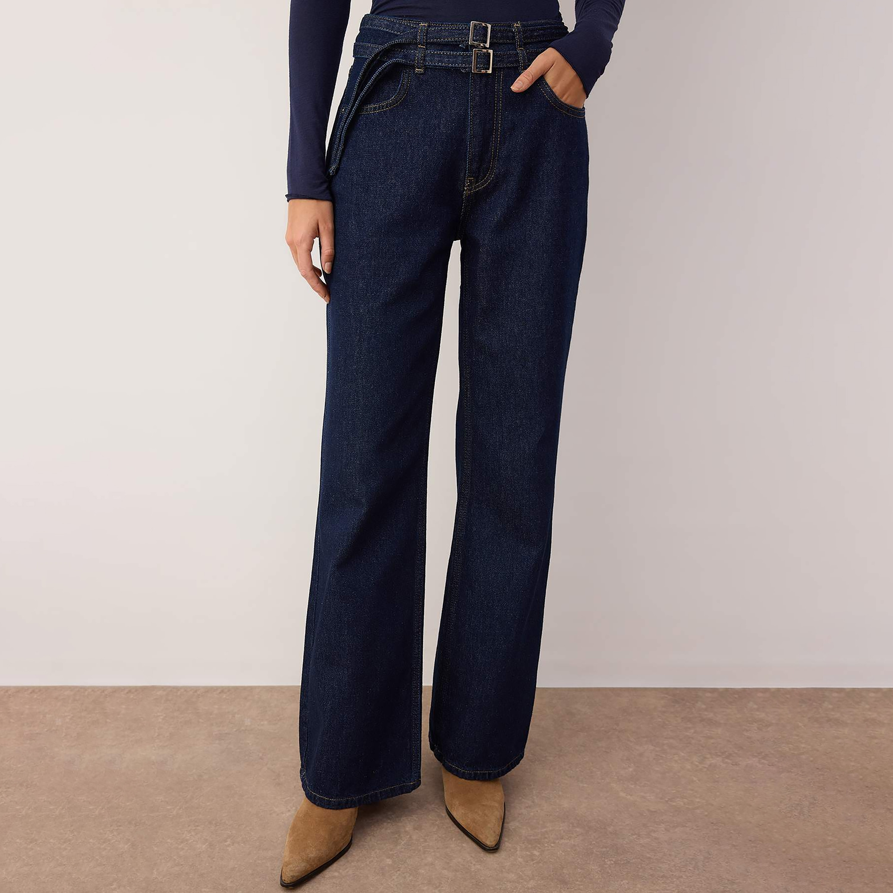 Trendyolmilla Blue Cotton Women's Wide Leg Jeans-women-clothing-jeans-image-1