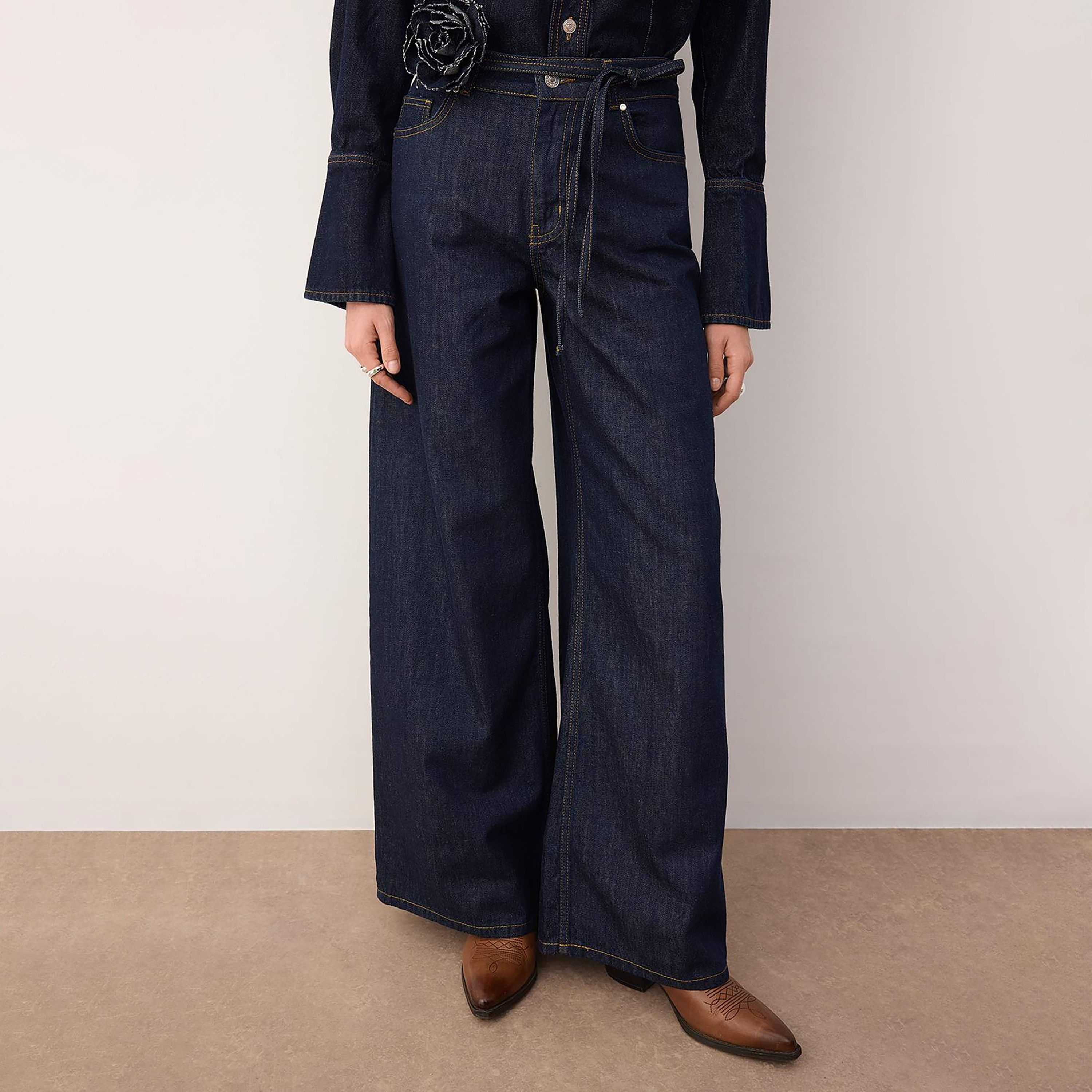 Trendyolmilla Blue Cotton Women's Wide Leg Jeans-women-clothing-jeans-image-1