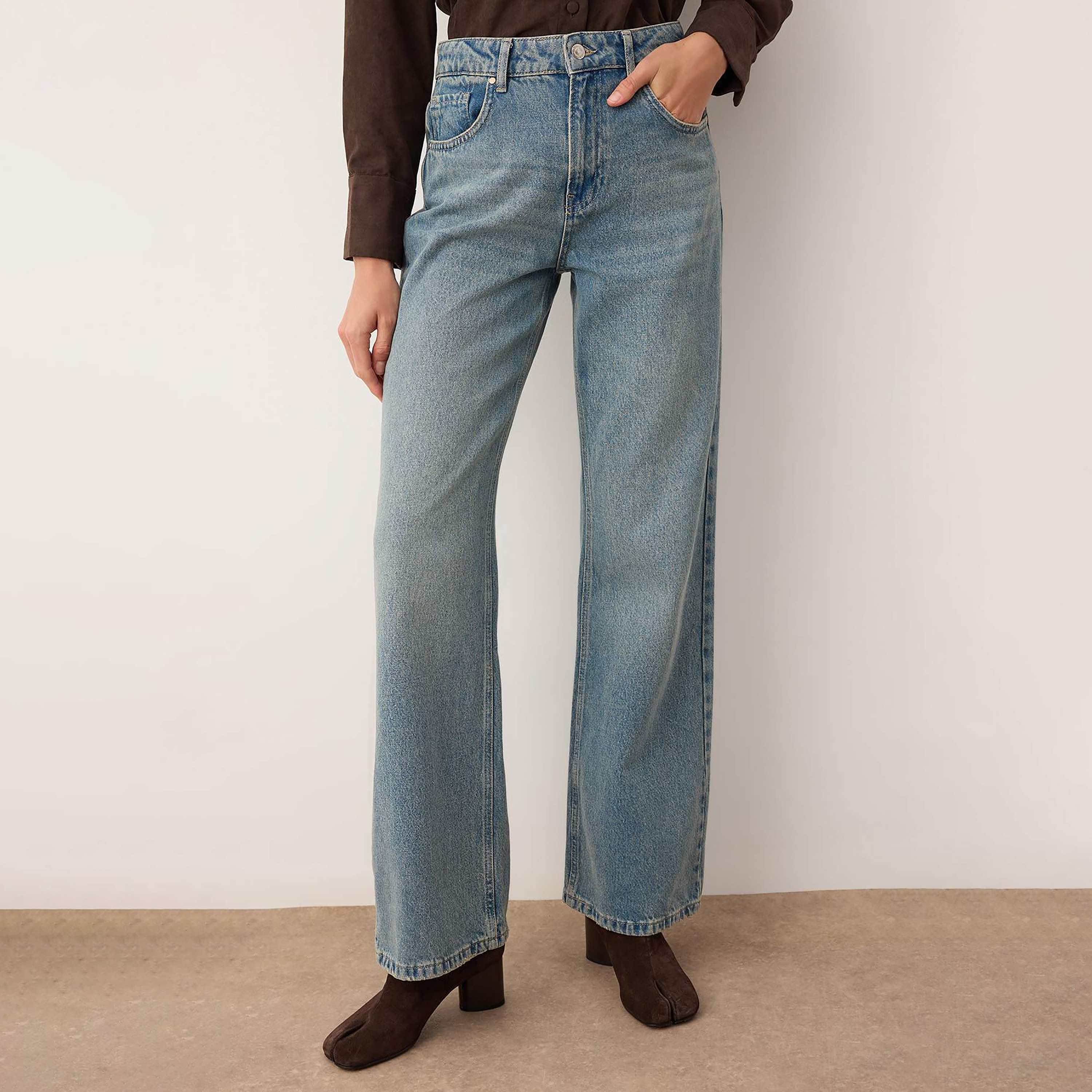 Blue Cotton Wide Leg Women's Jeans-women-clothing-jeans-image-1