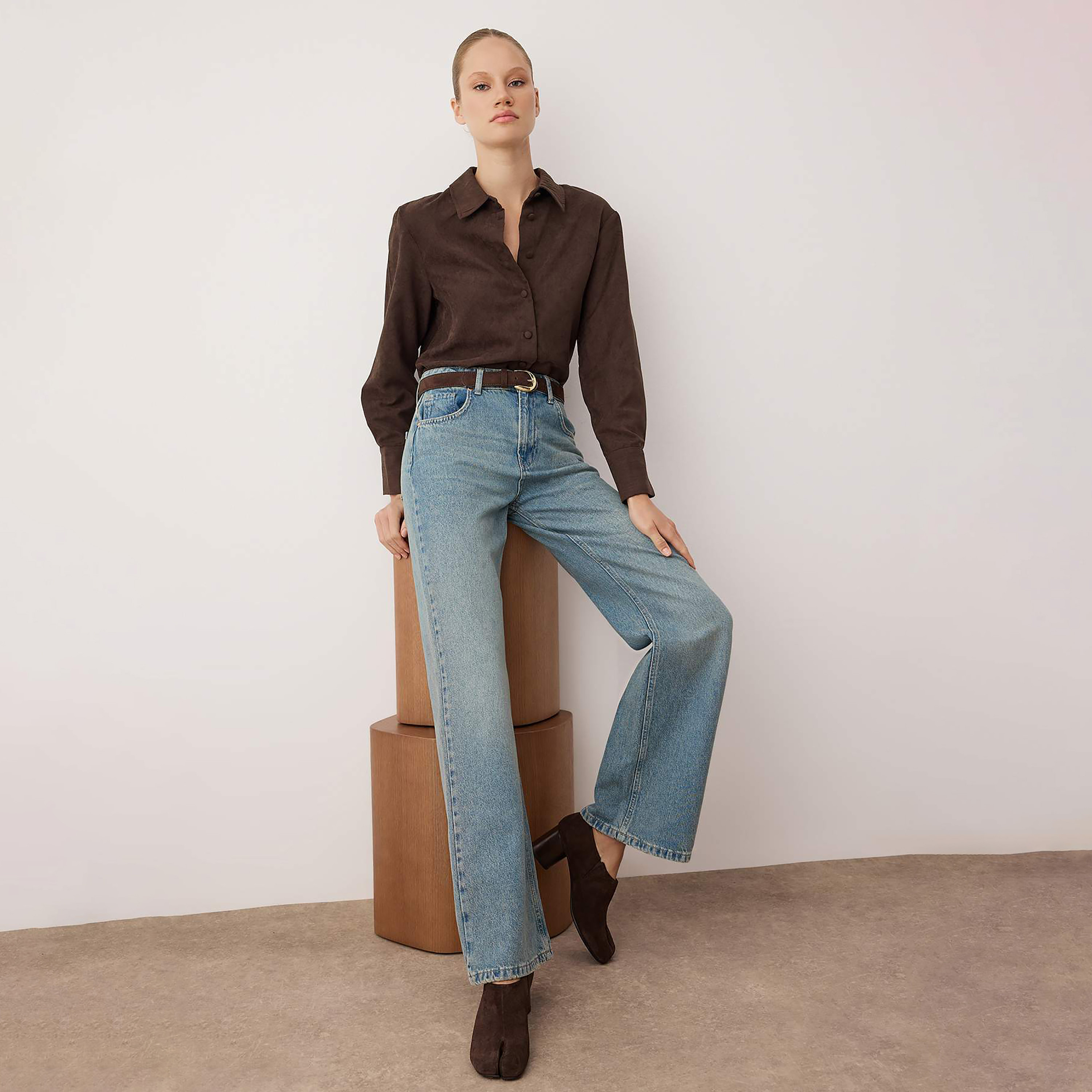 Blue Cotton Wide Leg Women's Jeans-women-clothing-jeans-image-2