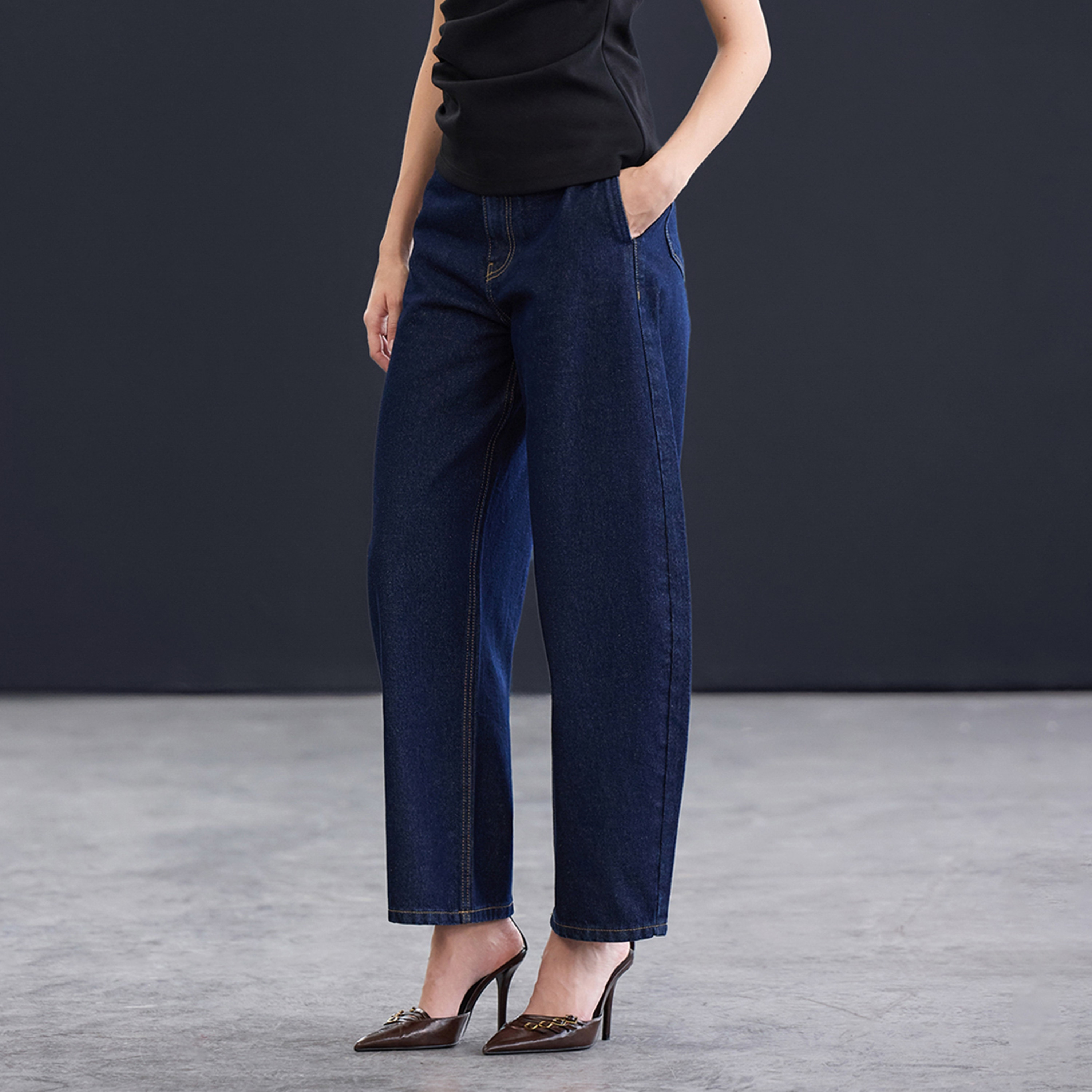 Trendyolmilla Blue Cotton Women's Barrel Leg Jeans-women-clothing-jeans-image-2