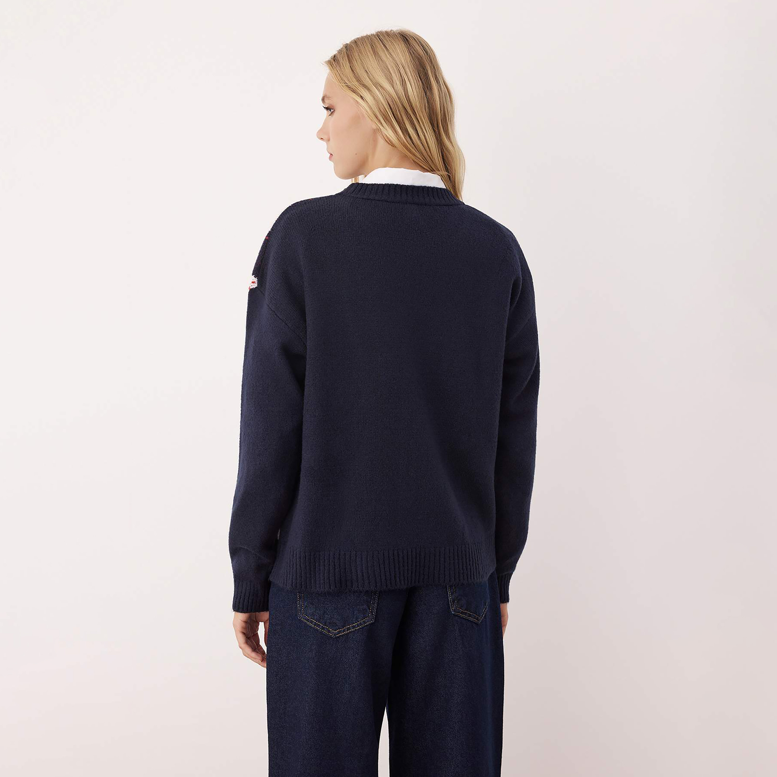 Trendyolmilla Navy Checked Dropped Sleeves Women's Sweater-women-winterwear-cardigansandjumpers-jumpers-image-3