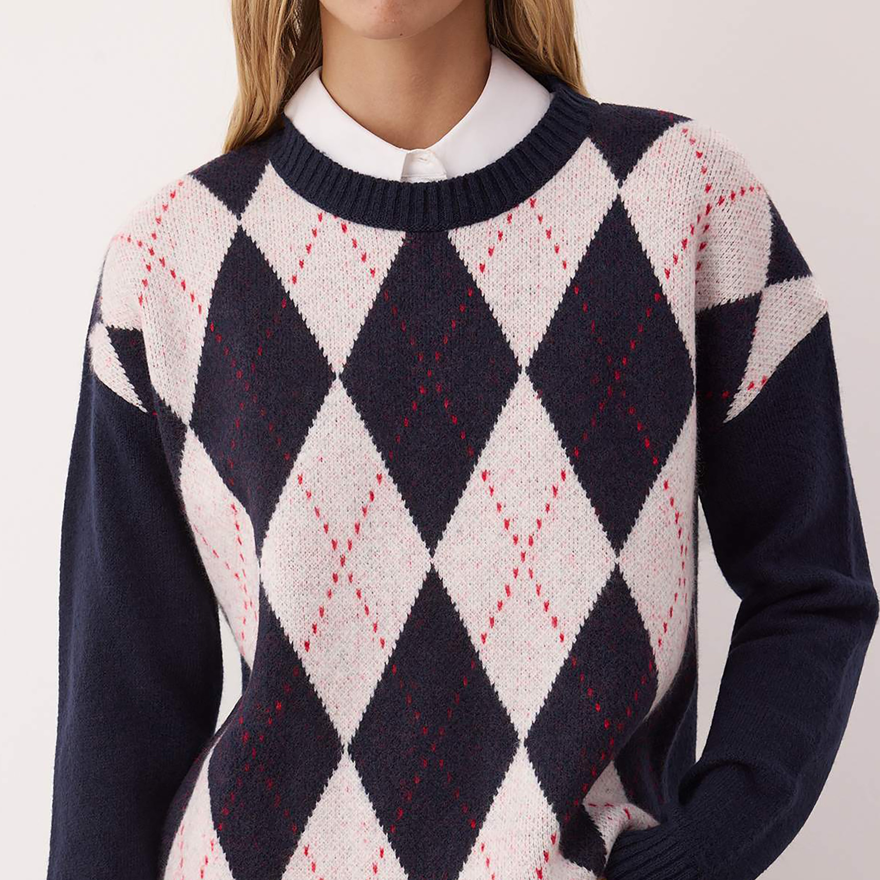 Trendyolmilla Navy Checked Dropped Sleeves Women's Sweater-women-winterwear-cardigansandjumpers-jumpers-image-4