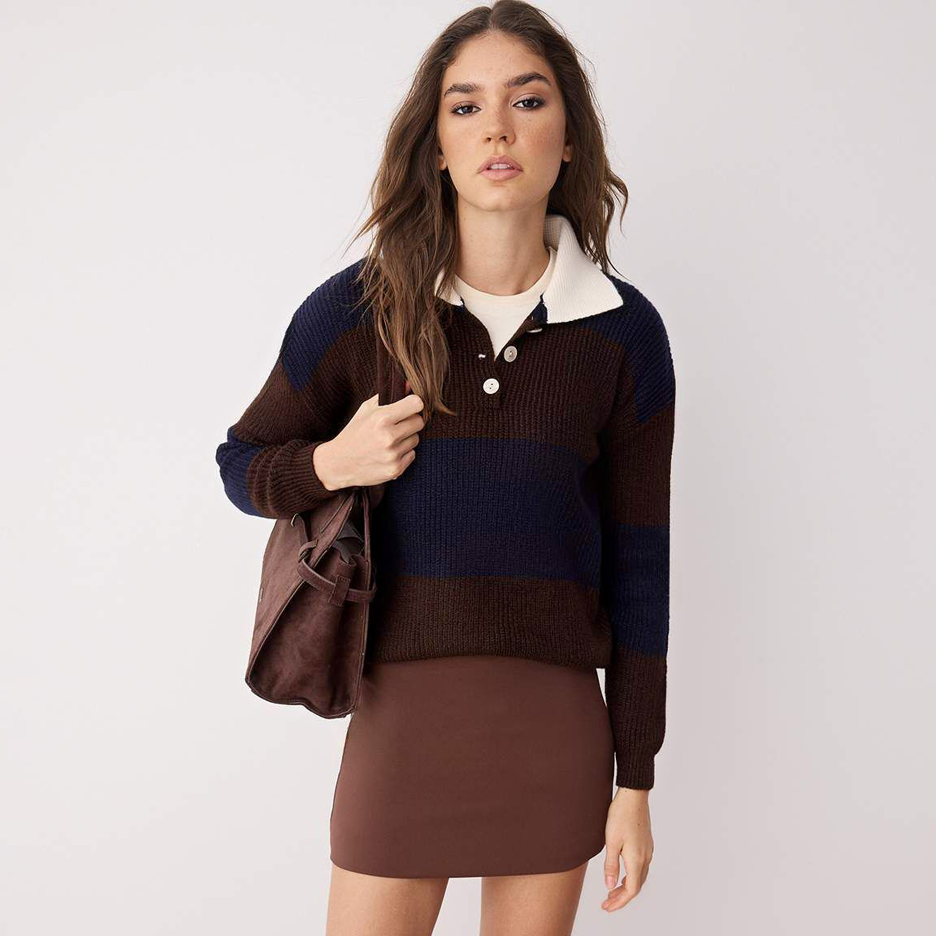 Trendyolmilla Navy Color-Blocked Collared Dropped Sleeves Women's Sweater-women-winterwear-cardigansandjumpers-jumpers-image-1