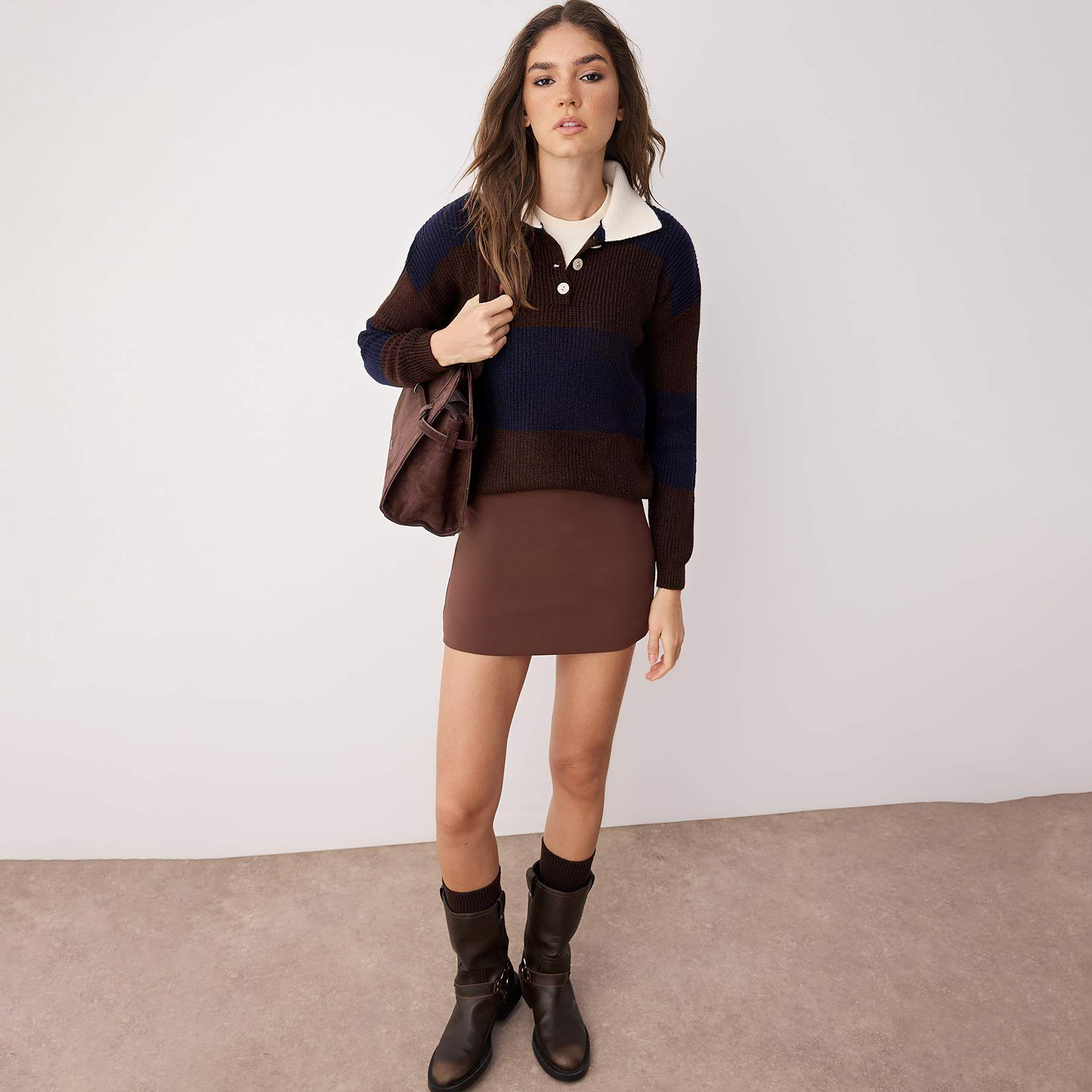 Trendyolmilla Navy Color-Blocked Collared Dropped Sleeves Women's Sweater-women-winterwear-cardigansandjumpers-jumpers-image-2