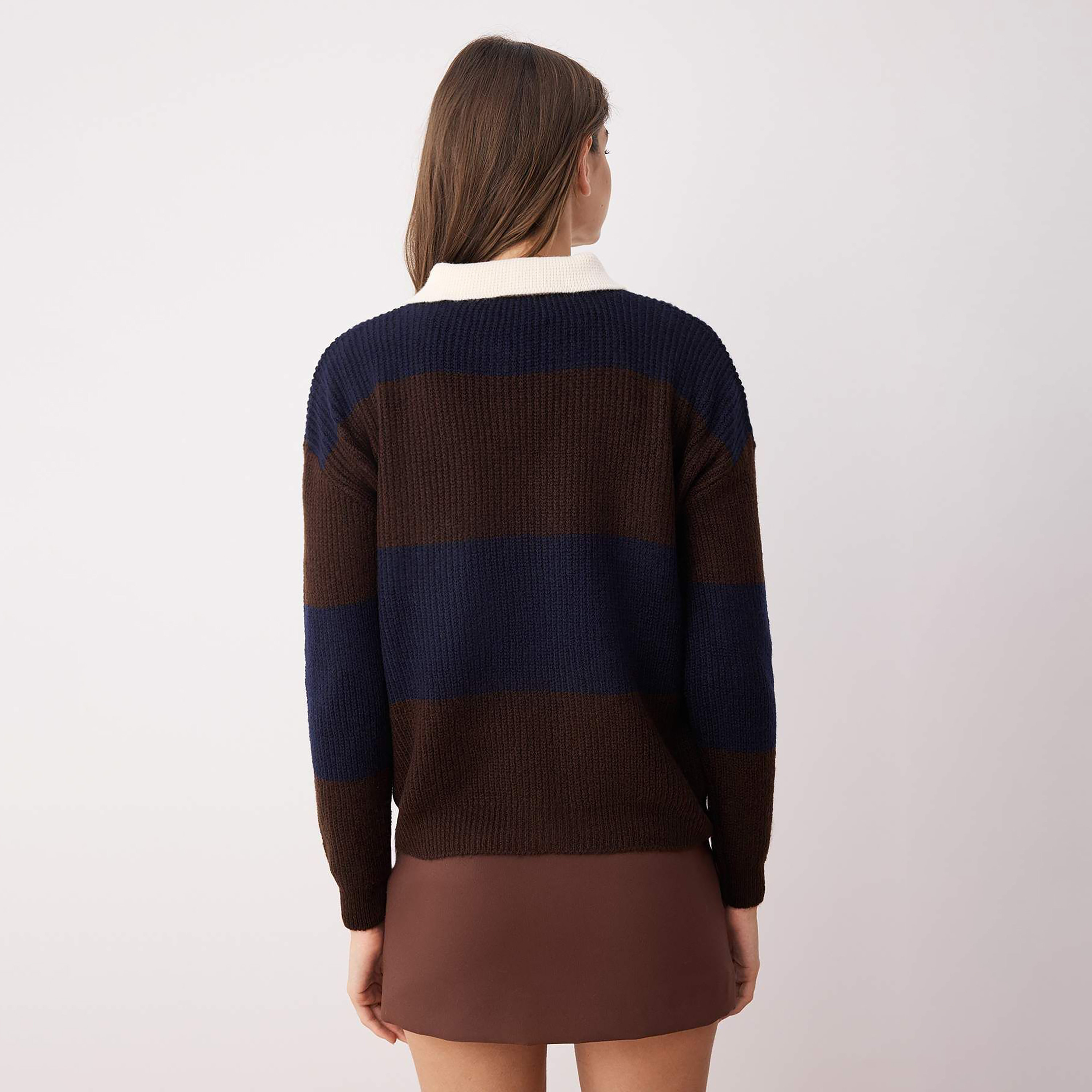 Trendyolmilla Navy Color-Blocked Collared Dropped Sleeves Women's Sweater-women-winterwear-cardigansandjumpers-jumpers-image-3