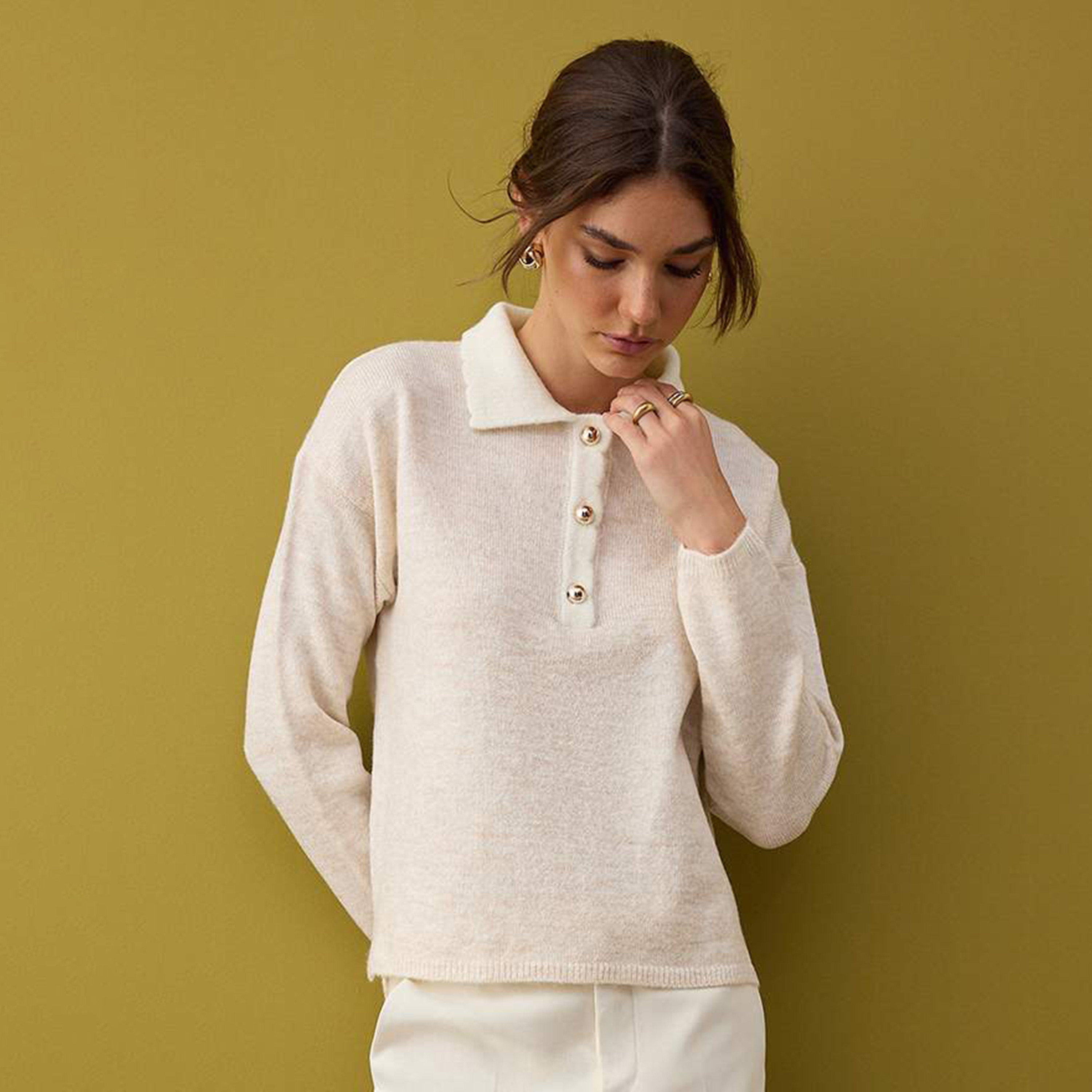 Trendyolmilla Stone Collared Dropped Sleeves Women's Sweater-women-winterwear-cardigansandjumpers-jumpers-image-1