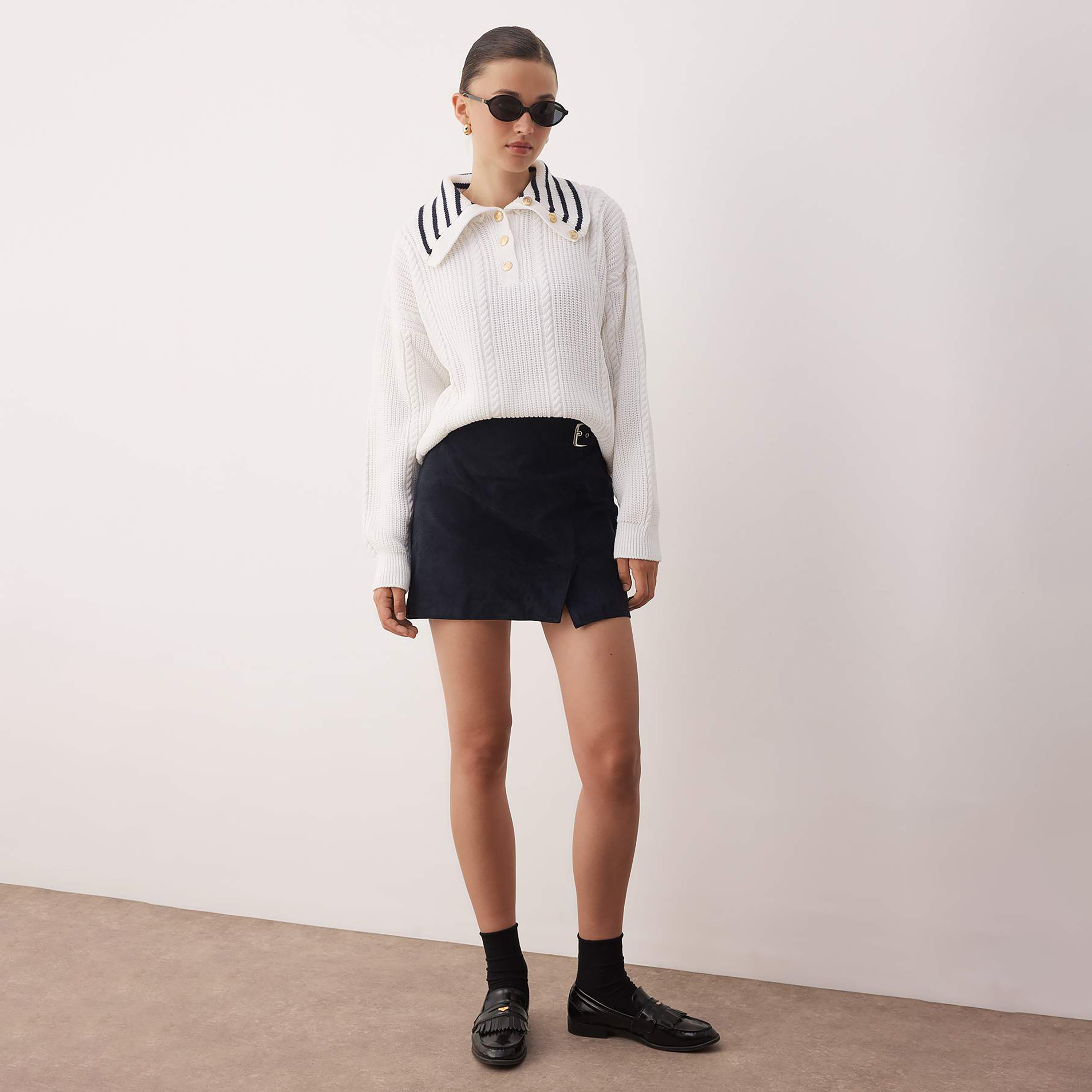 Trendyolmilla White Cable Knitted Collared Dropped Sleeves Women's Sweater-women-winterwear-cardigansandjumpers-jumpers-image-2