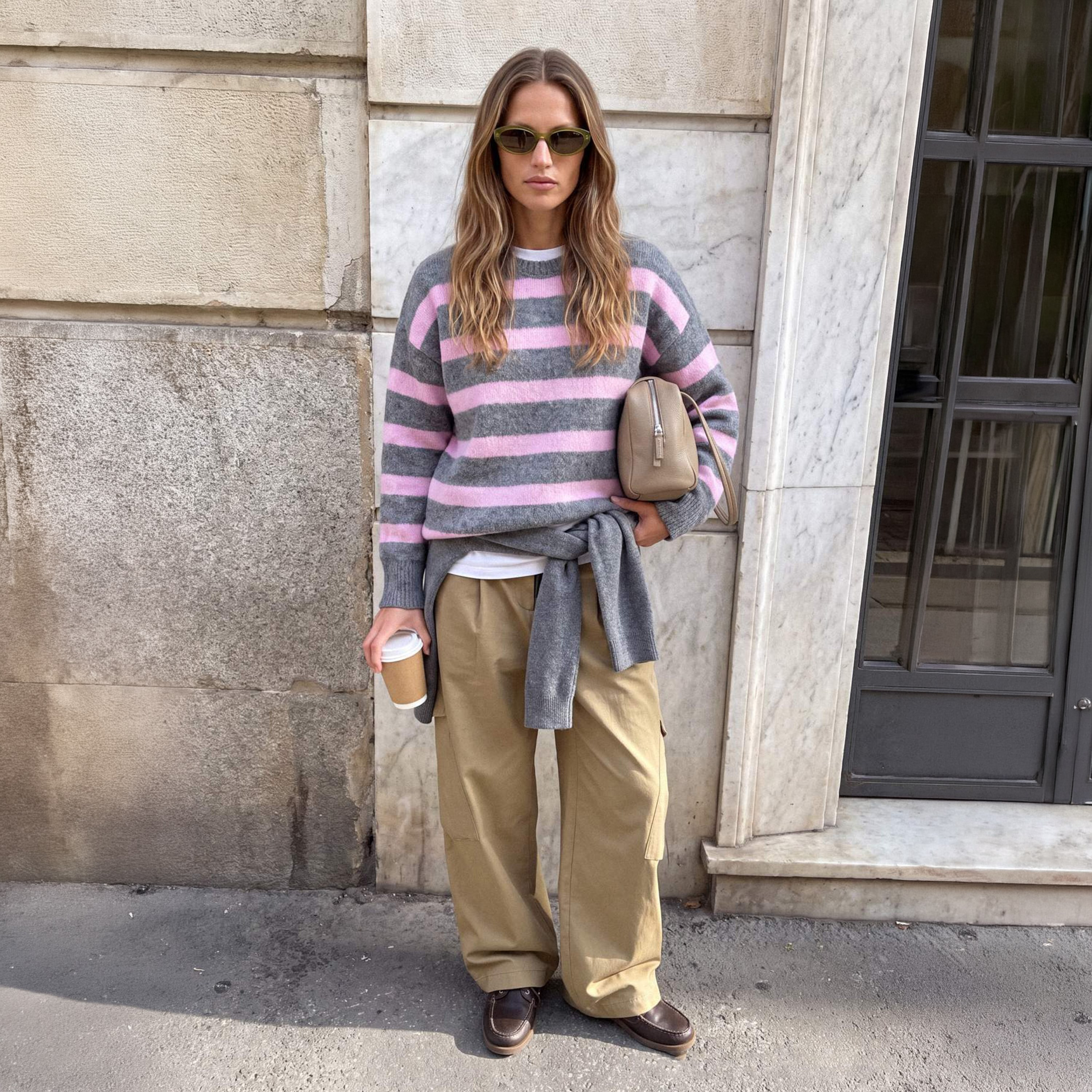 بلوفر حريمي رمادي مخطط بأكمام مسدلة من تريندyol ميلا-women-winterwear-cardigansandjumpers-jumpers-image-2