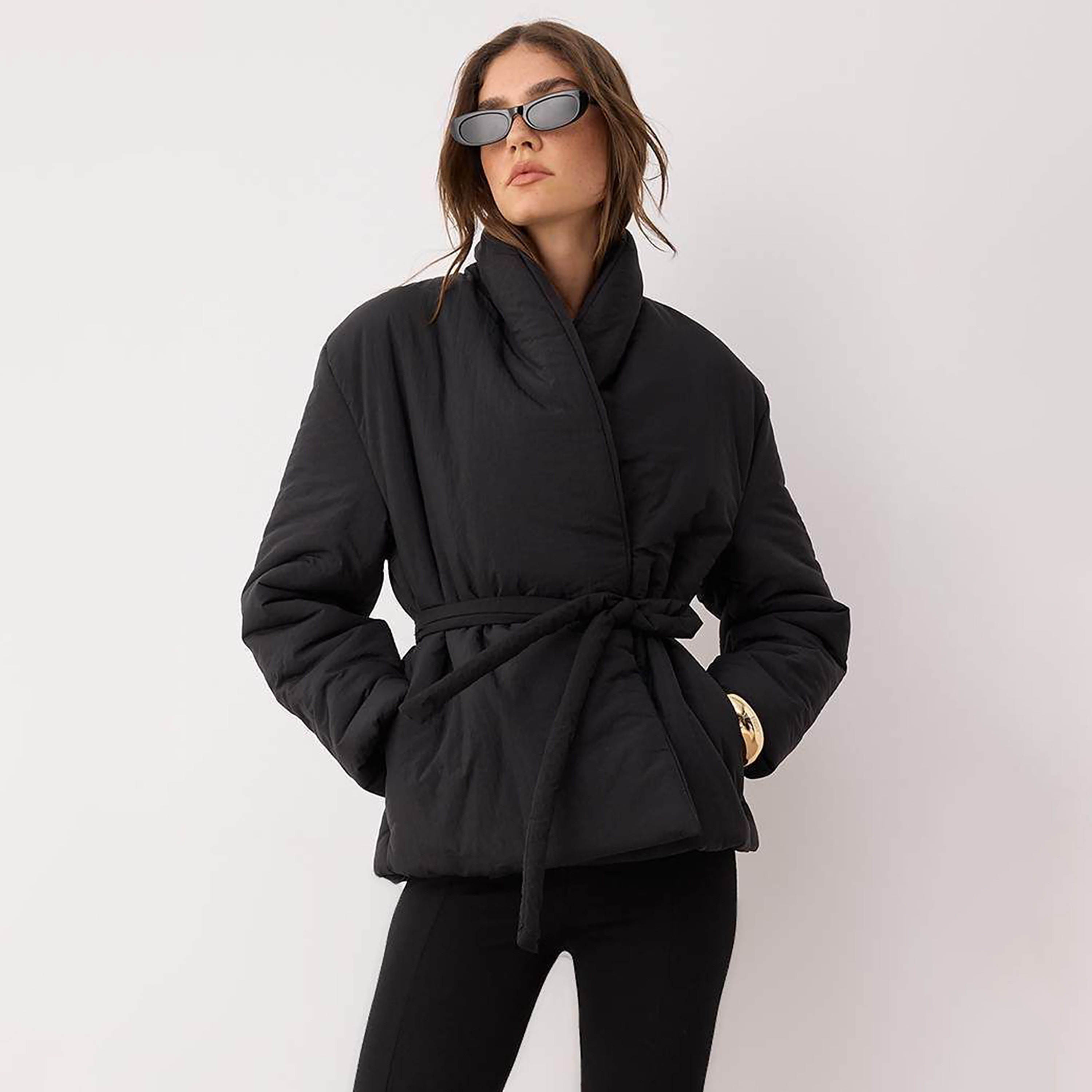 جاكيت بافر حريمي أسود بياقة شال من تريندyolميلا-women-winterwear-coatsandjackets-jackets-image-1