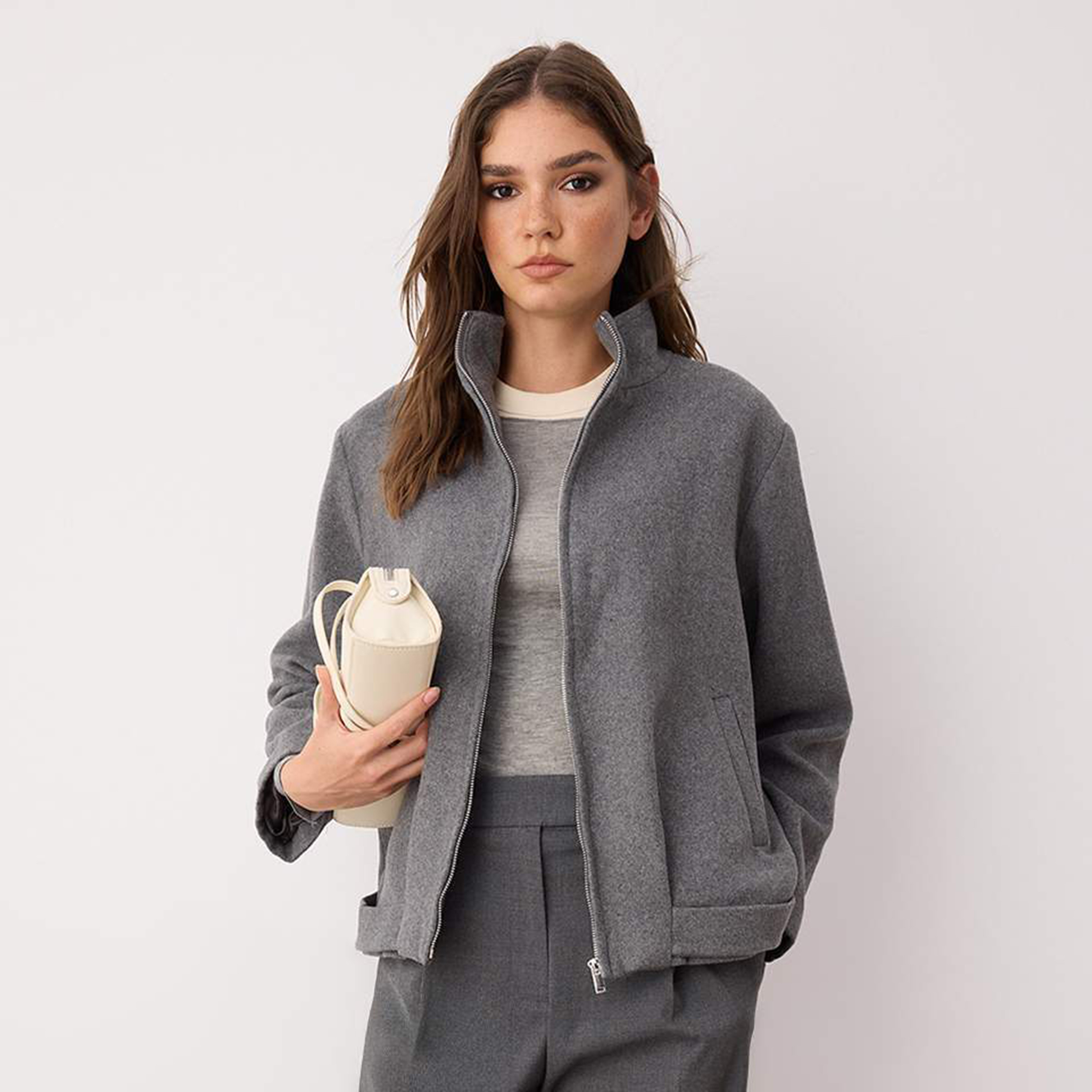 Trendyolmilla Grey High Neck Women's Jacket-women-winterwear-coatsandjackets-jackets-image-1