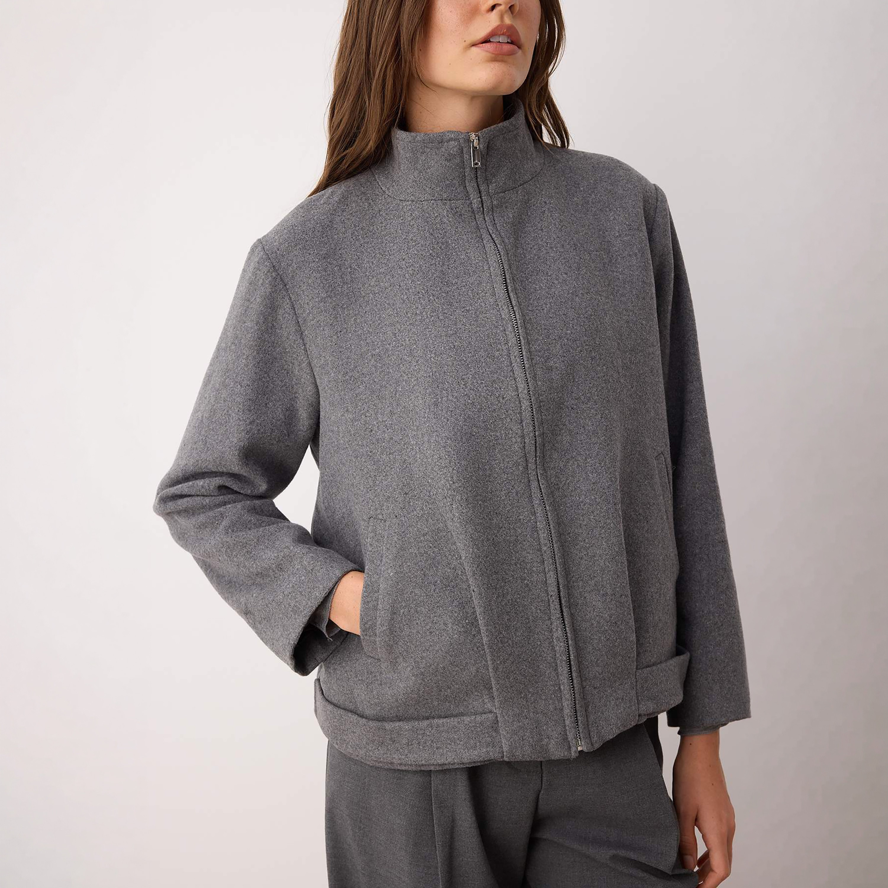 Trendyolmilla Grey High Neck Women's Jacket-women-winterwear-coatsandjackets-jackets-image-5