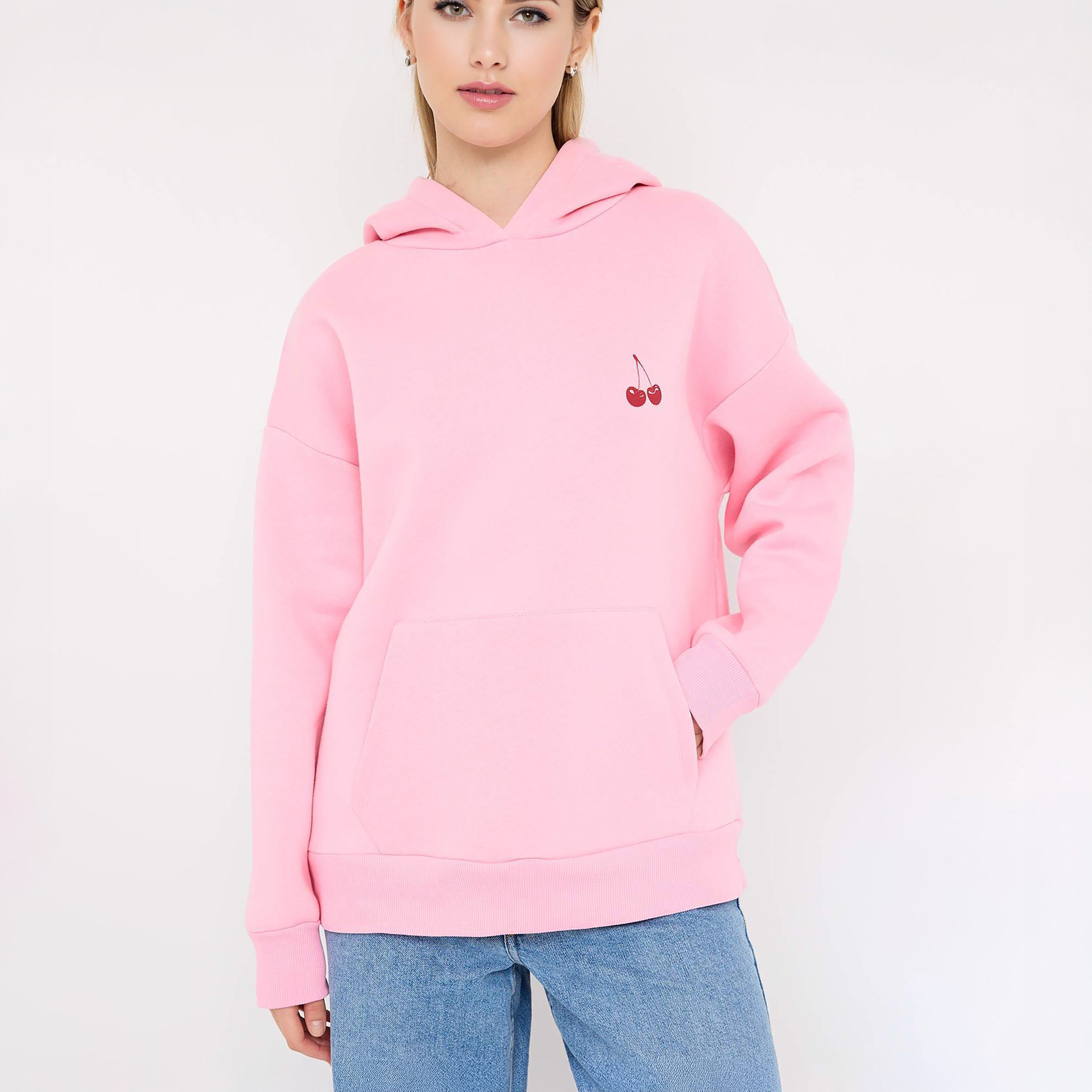 هودي حريمي وردي بطبعة جرافيك وأكمام منسدلة من تريندyولميلا-women-clothing-hoodiesandsweatshirts-sweatshirts-image-1