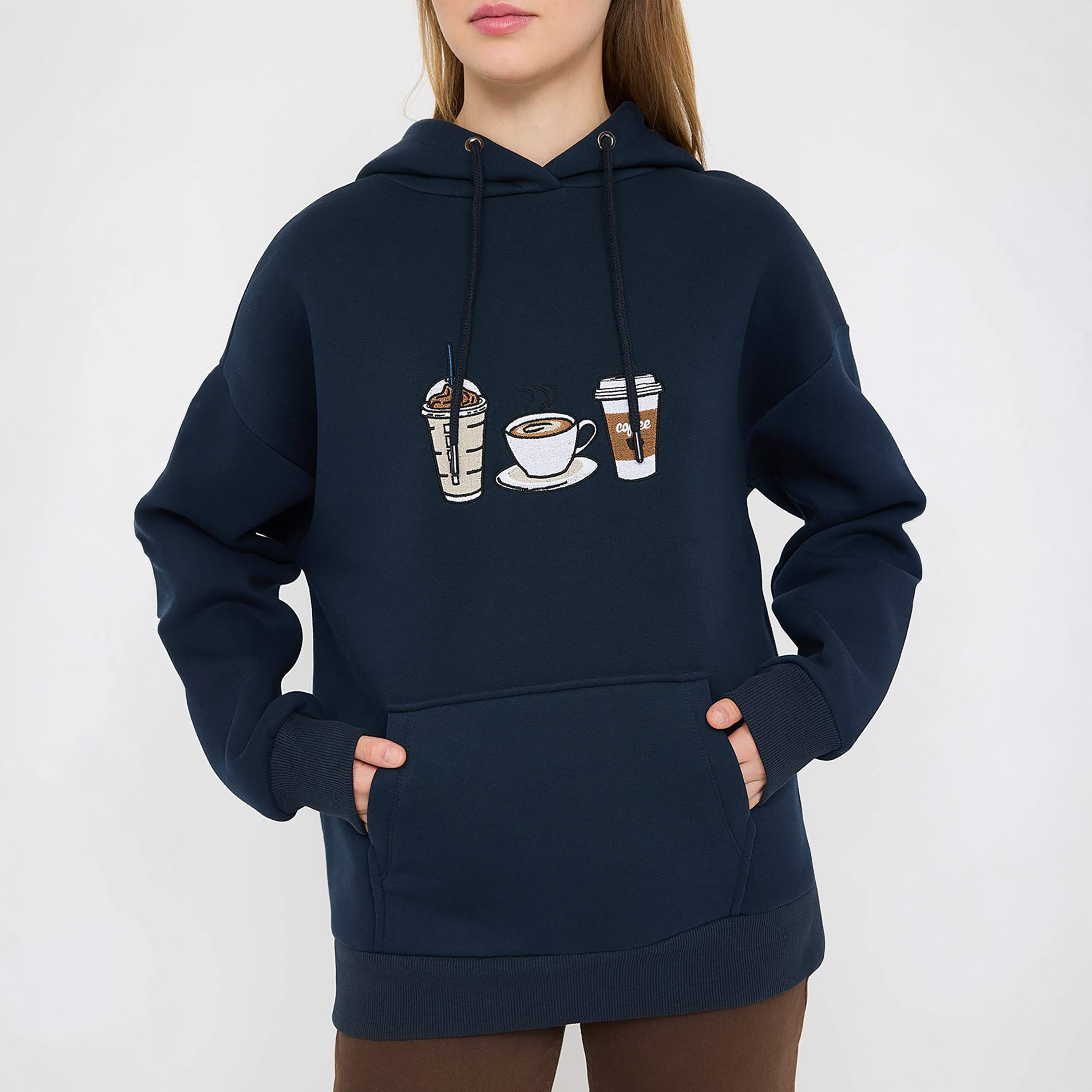 هودي حريمي الكحلي مطرز بأكمام مسدلة من تريندyول ميلا-women-clothing-hoodiesandsweatshirts-sweatshirts-image-4
