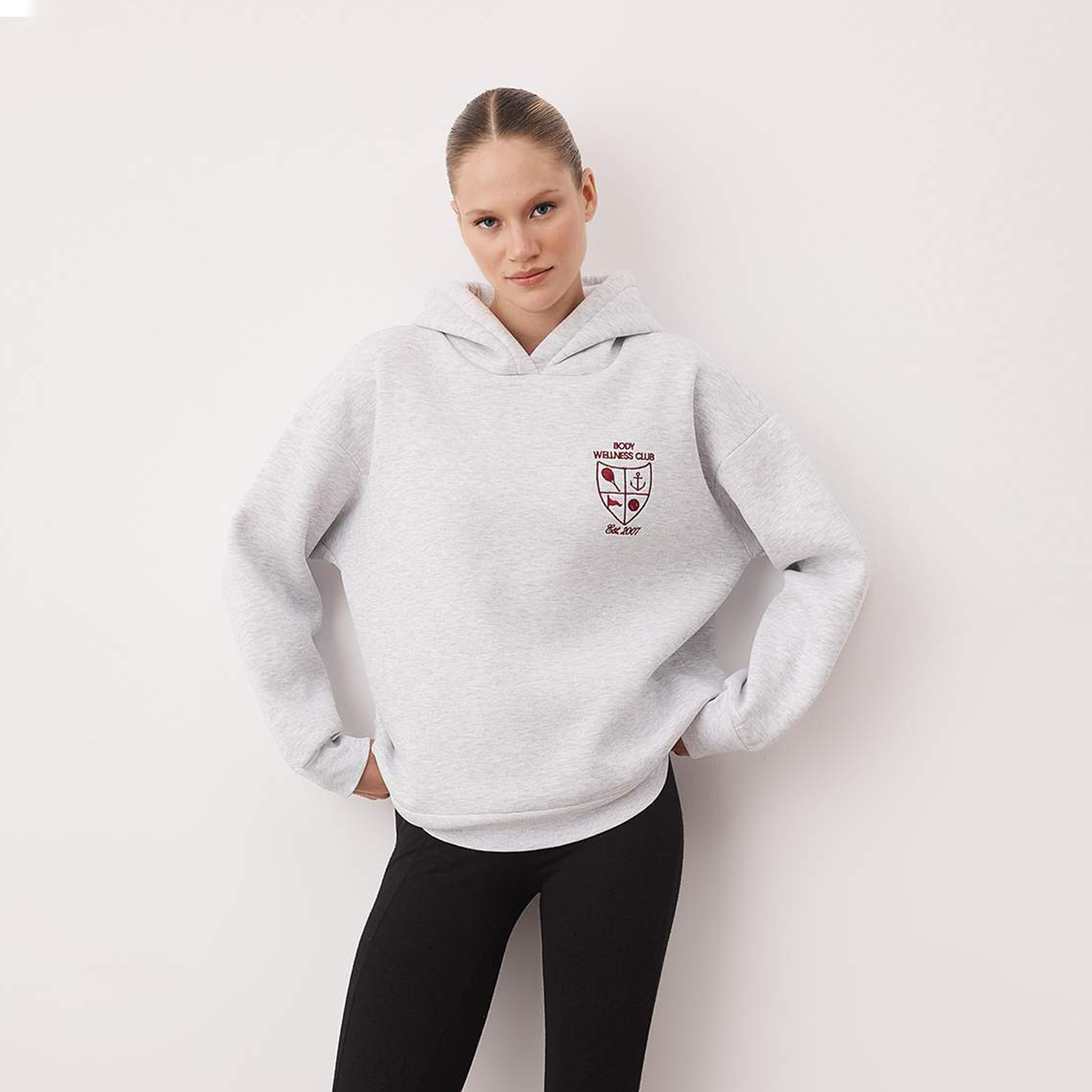 هودي حريمي رمادي ميلانج بأكمام ساقطة من ترينديول ميلا-women-clothing-hoodiesandsweatshirts-sweatshirts-image-1
