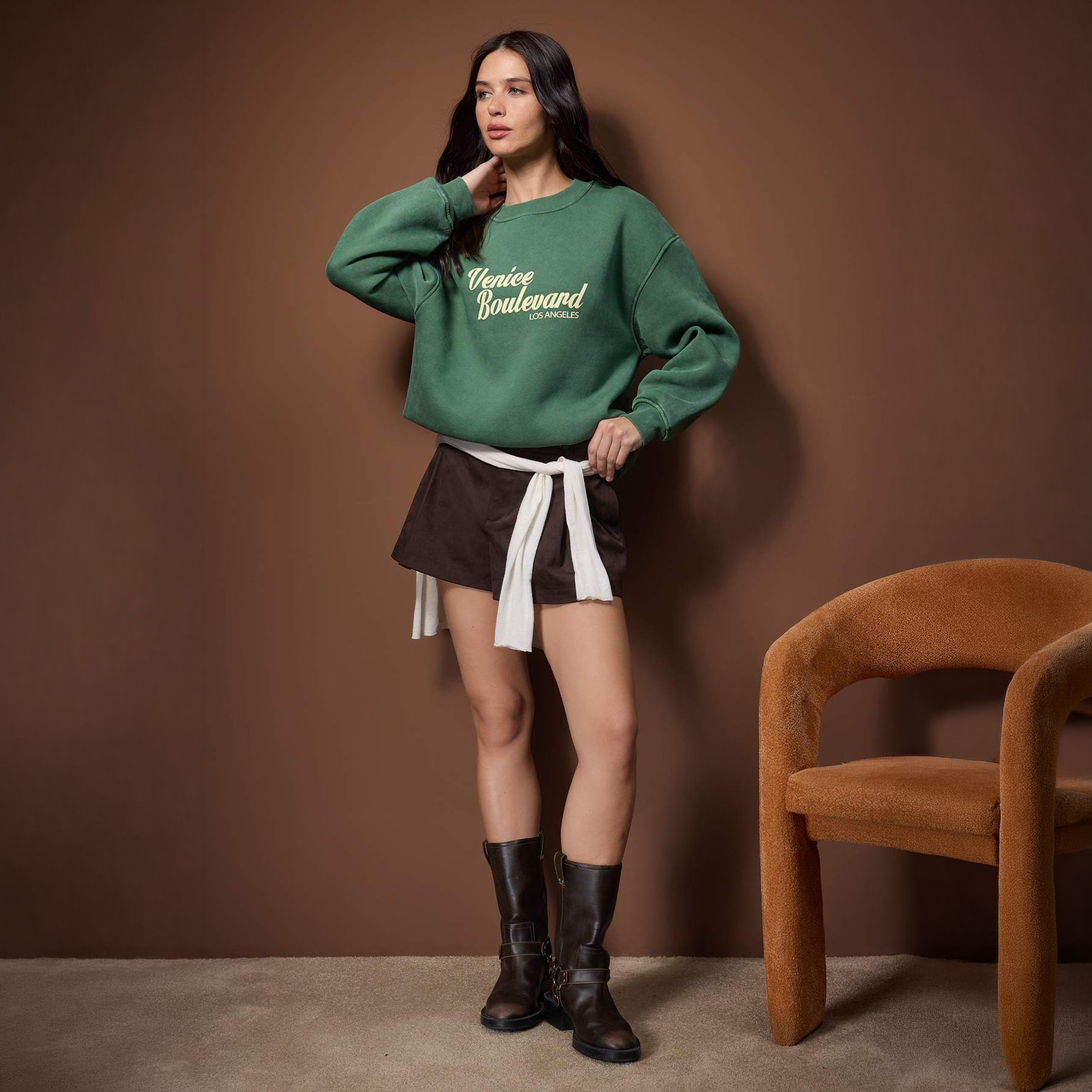 سويت شيرت حريمي أخضر بطبعة جرافيك وأكمام منسدلة من تريندyول ميلا-women-clothing-hoodiesandsweatshirts-sweatshirts-image-2