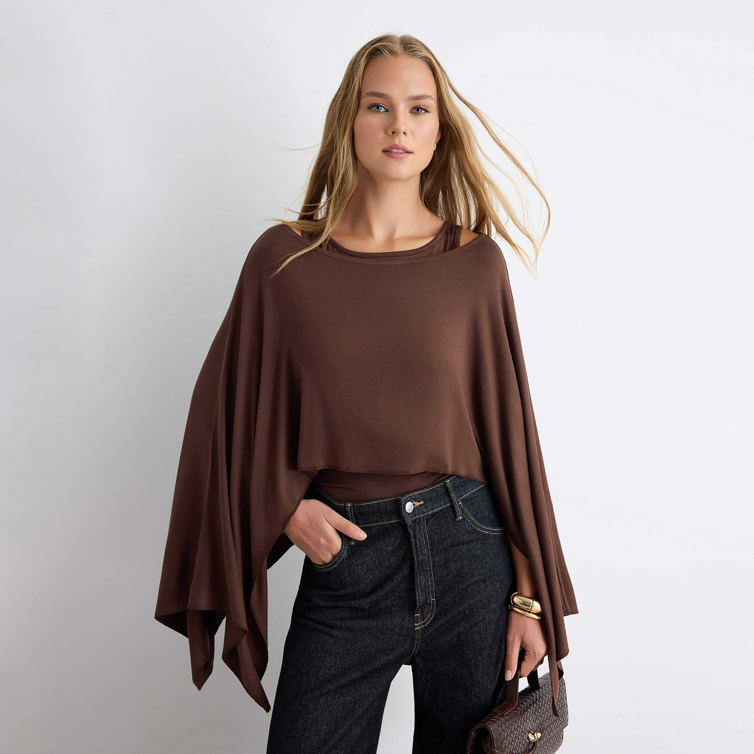 Trendyolmilla Brown Batwing Sleeves Women's Poncho & Tank Top Set-women-clothing-shirtsandblouses-blouses-image-1