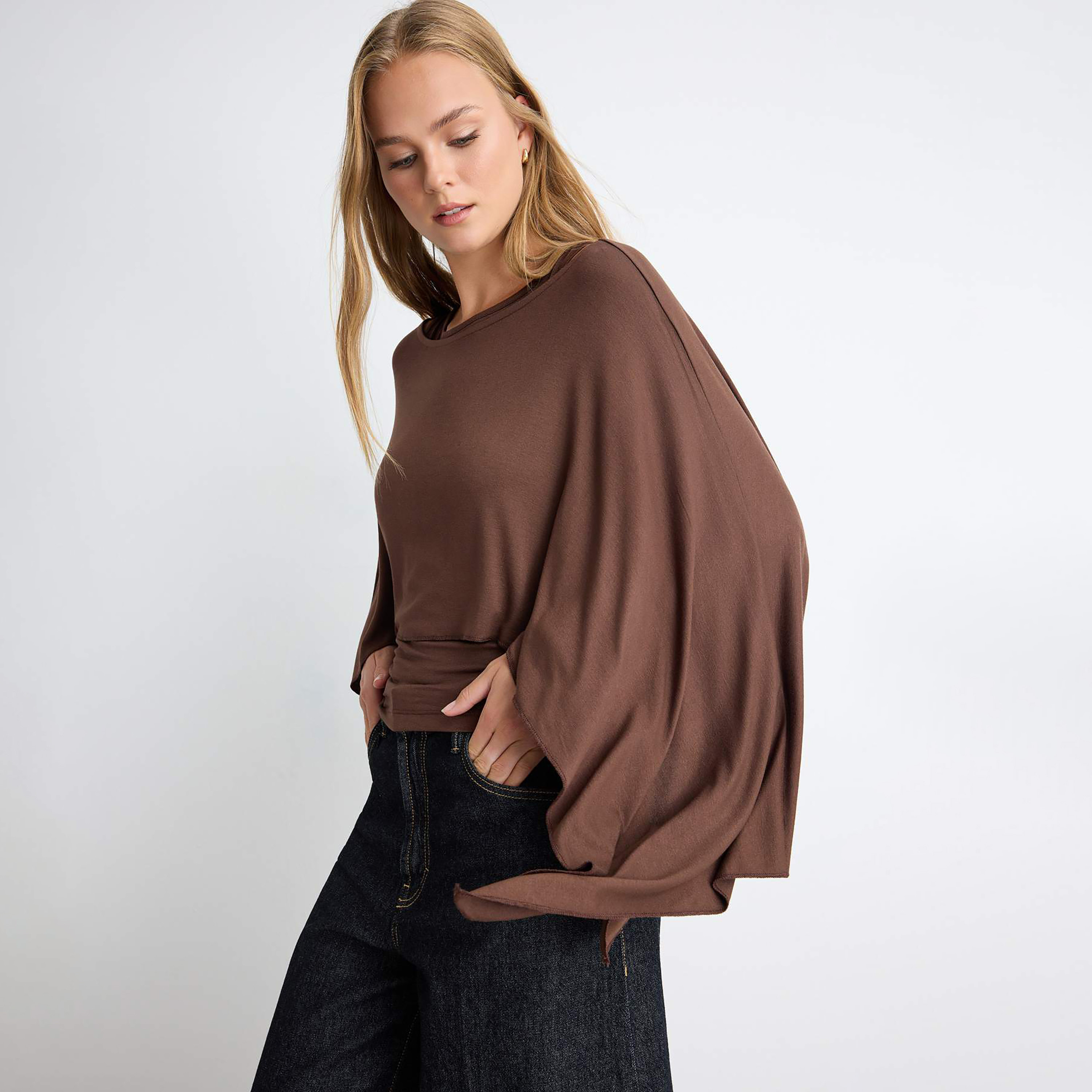 Trendyolmilla Brown Batwing Sleeves Women's Poncho & Tank Top Set-women-clothing-shirtsandblouses-blouses-image-2