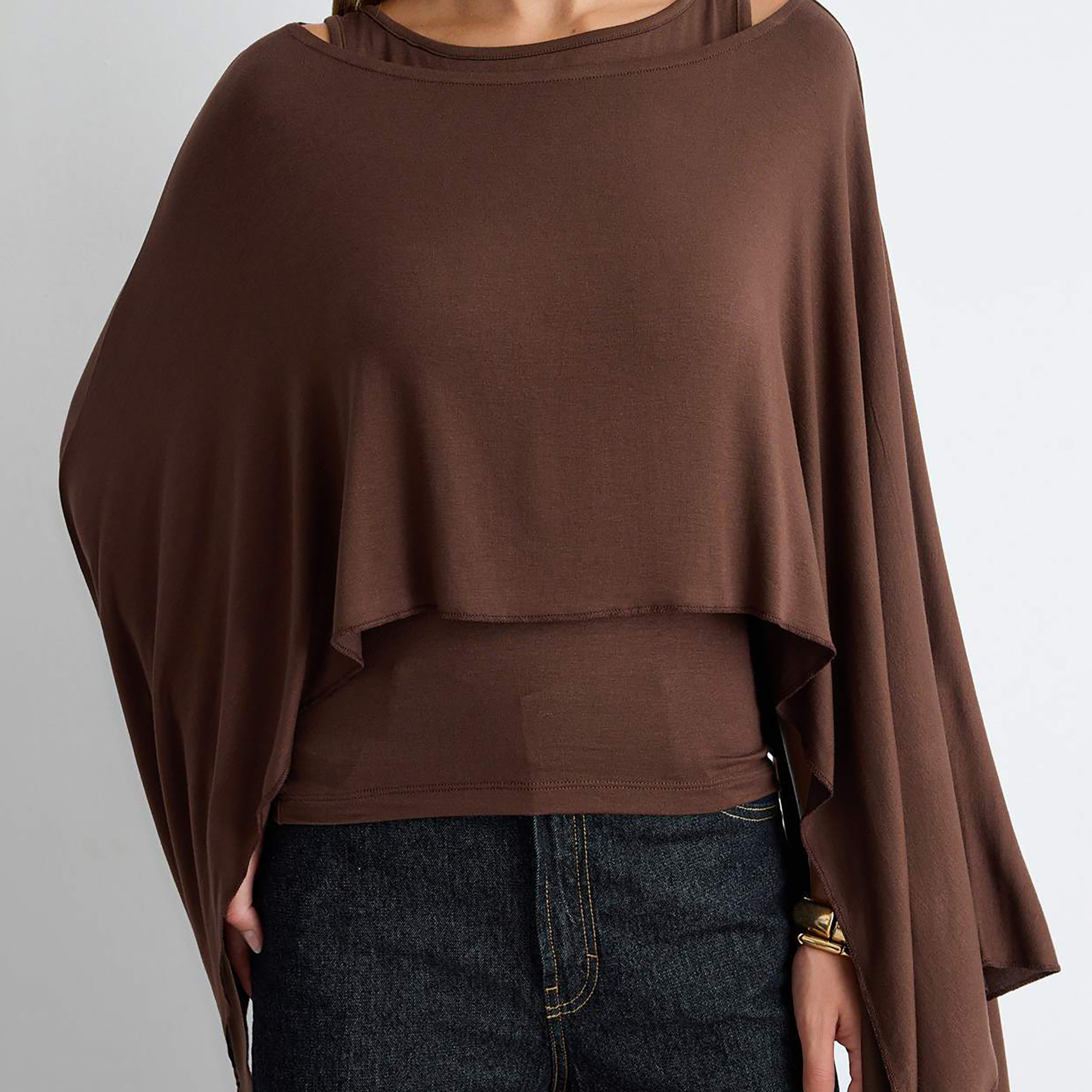 Trendyolmilla Brown Batwing Sleeves Women's Poncho & Tank Top Set-women-clothing-shirtsandblouses-blouses-image-4
