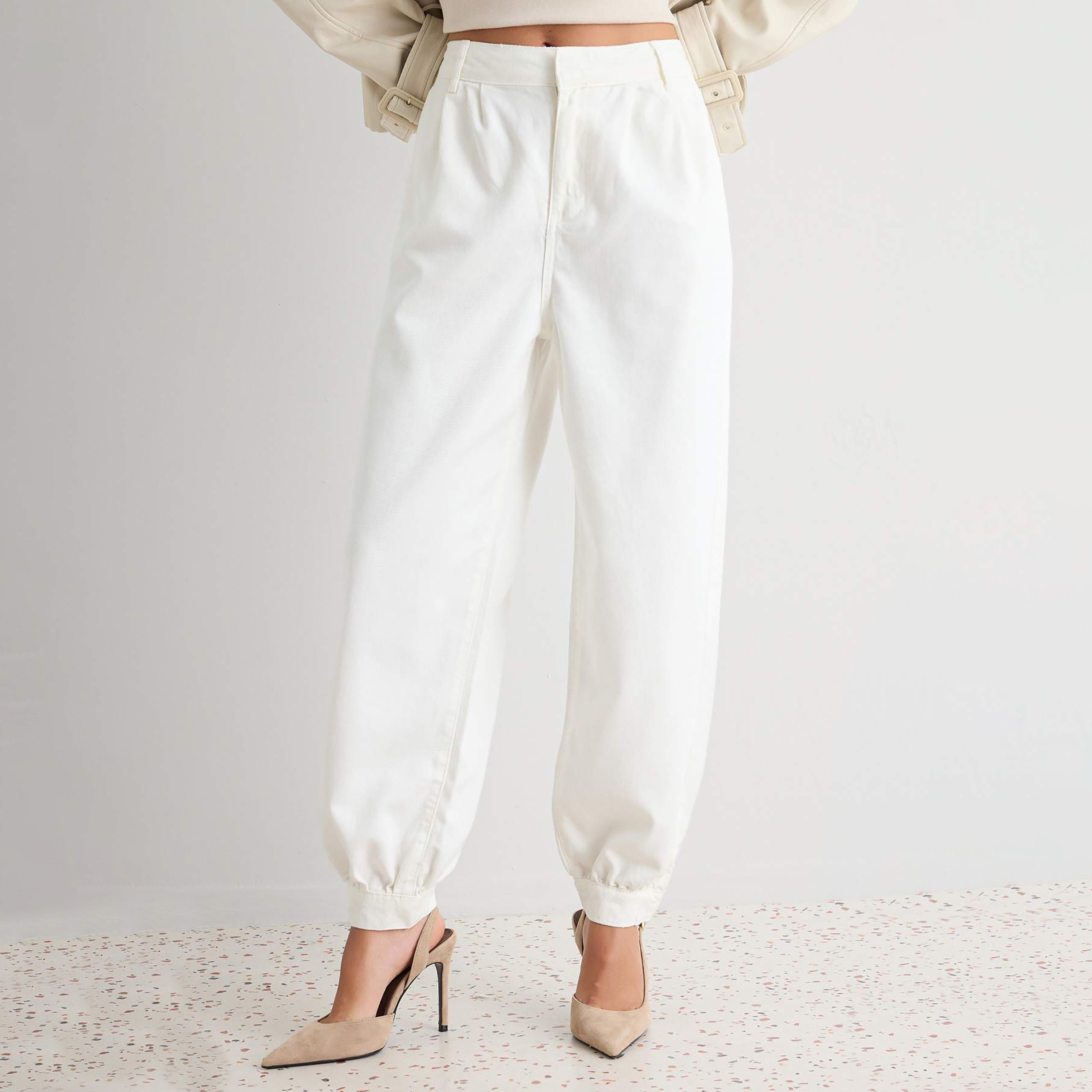 Trendyolmilla White Cotton Women's Cuffed Jeans-women-clothing-jeans-image-1