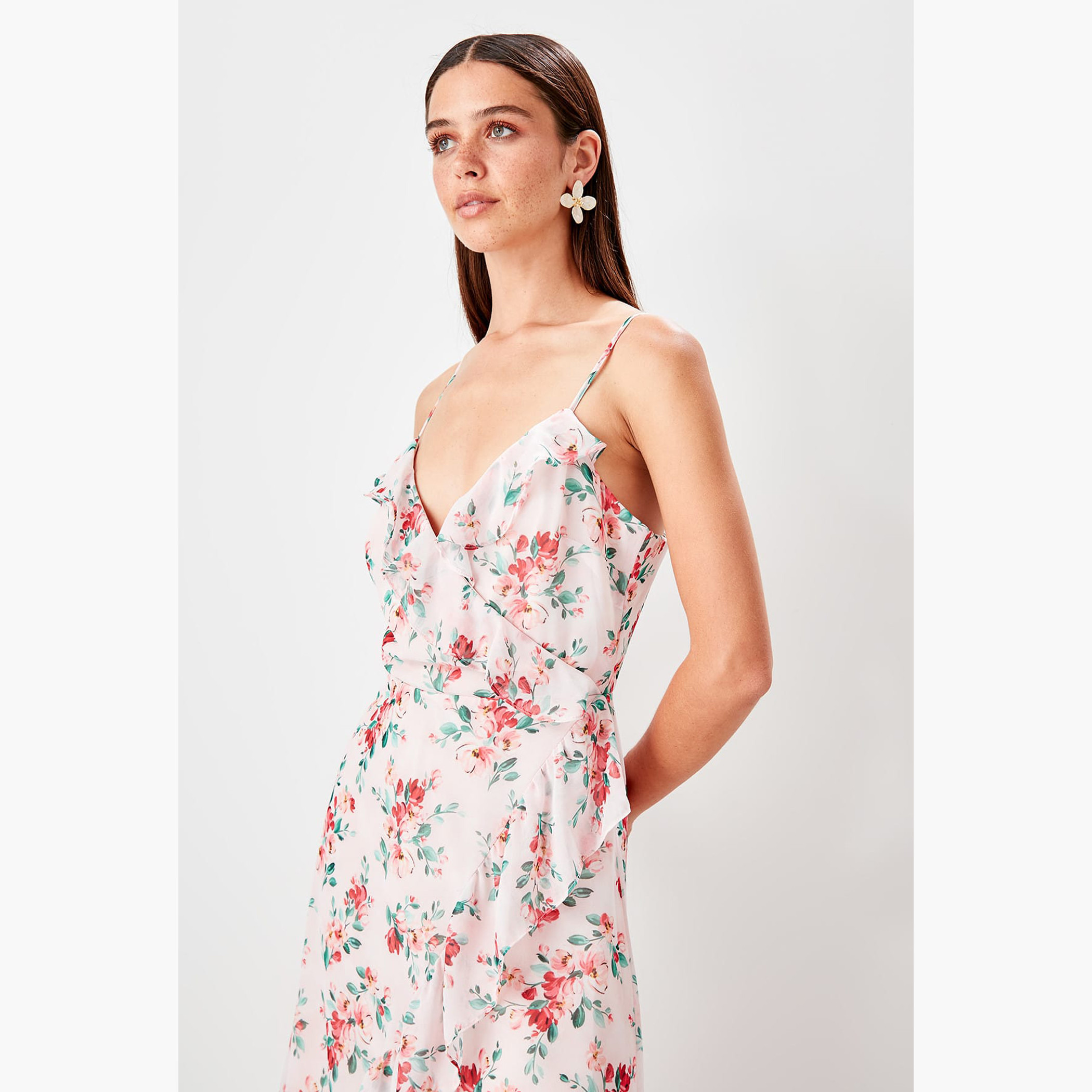 فستان ملفوف ميدي بياقة V وطبعات زهور من ترينديول-women-clothing-dresses-image-3