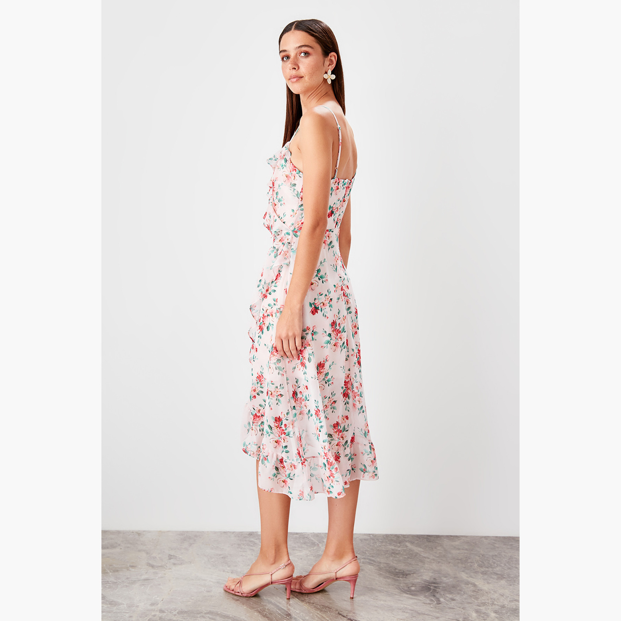 فستان ملفوف ميدي بياقة V وطبعات زهور من ترينديول-women-clothing-dresses-image-4