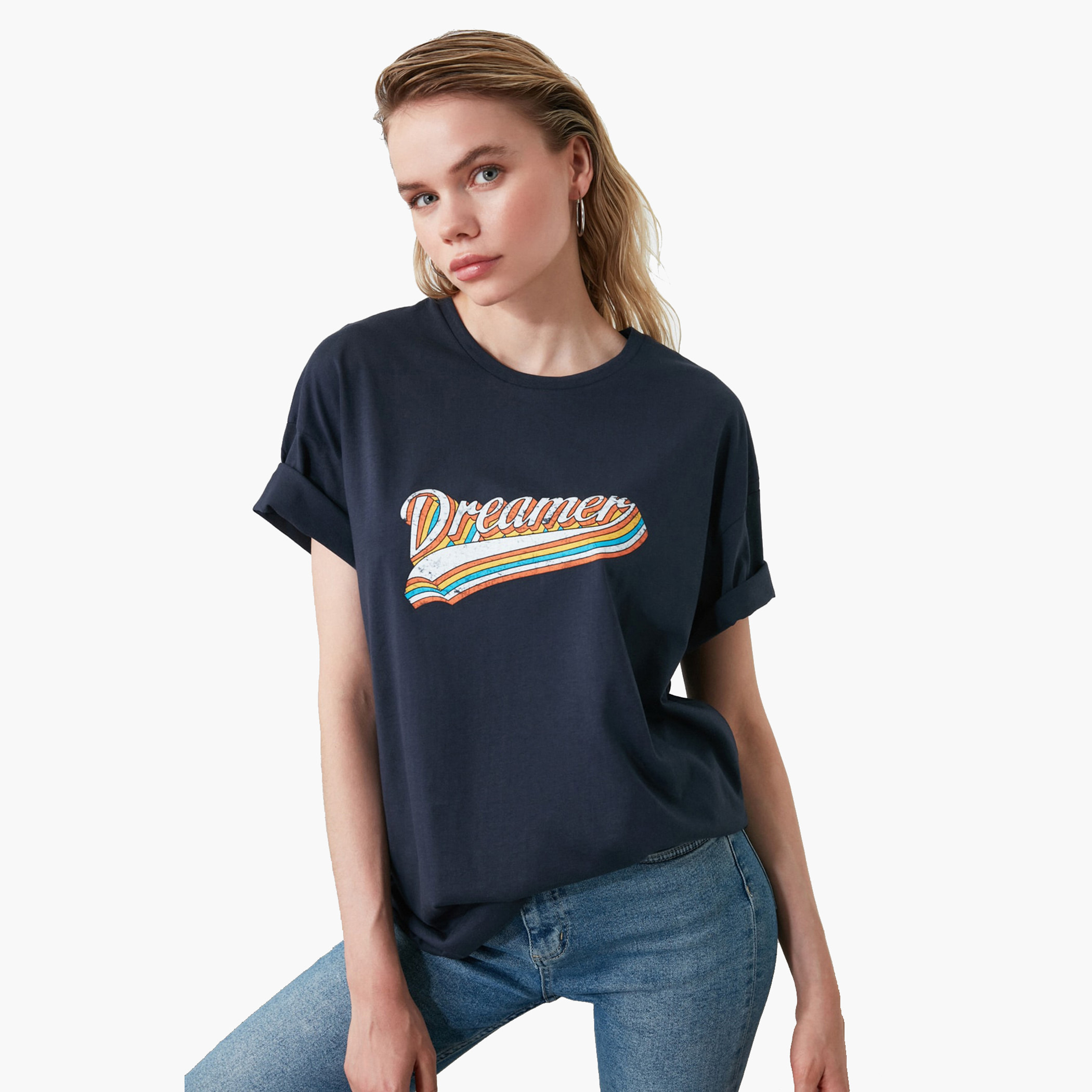 Trendyol Graphic Print T-shirt with Crew Neck and Short Sleeves-women-clothing-tshirts-image-1