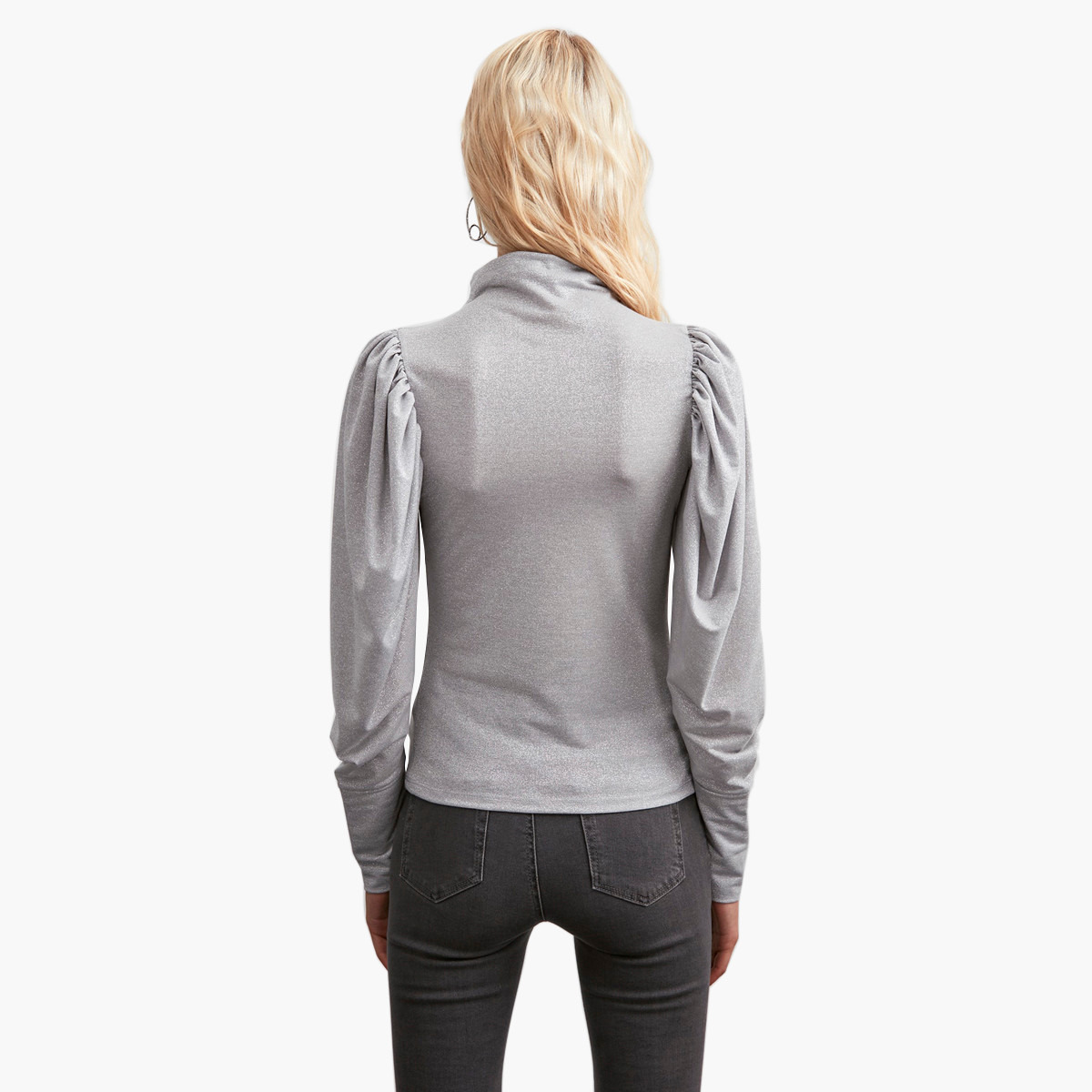 بلوزة بارزة الملمس بياقة عالية وأكمام منتفخة من ترينديول-women-clothing-shirtsandblouses-blouses-image-3